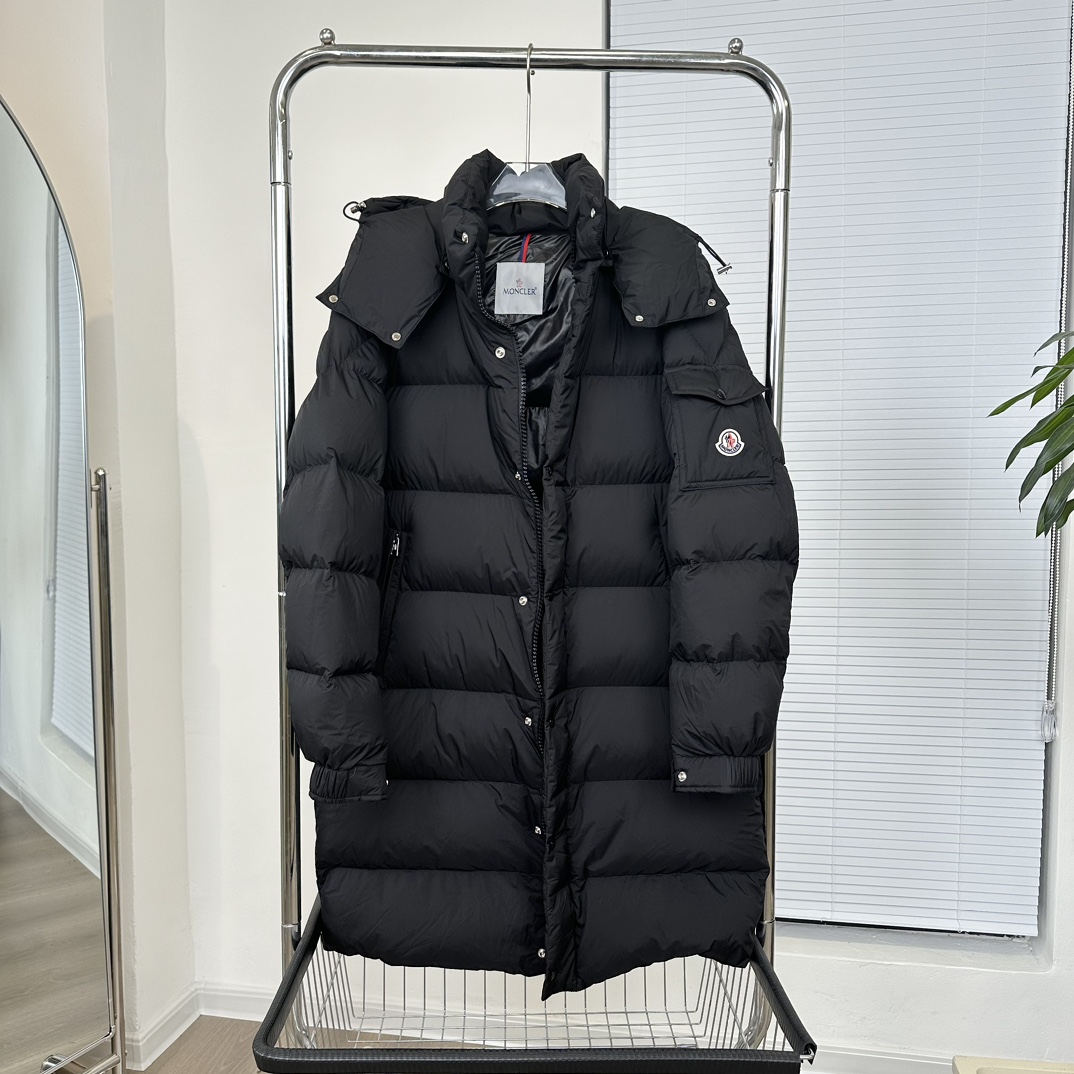 Moncler Hannover Hooded Long Down Coat Black