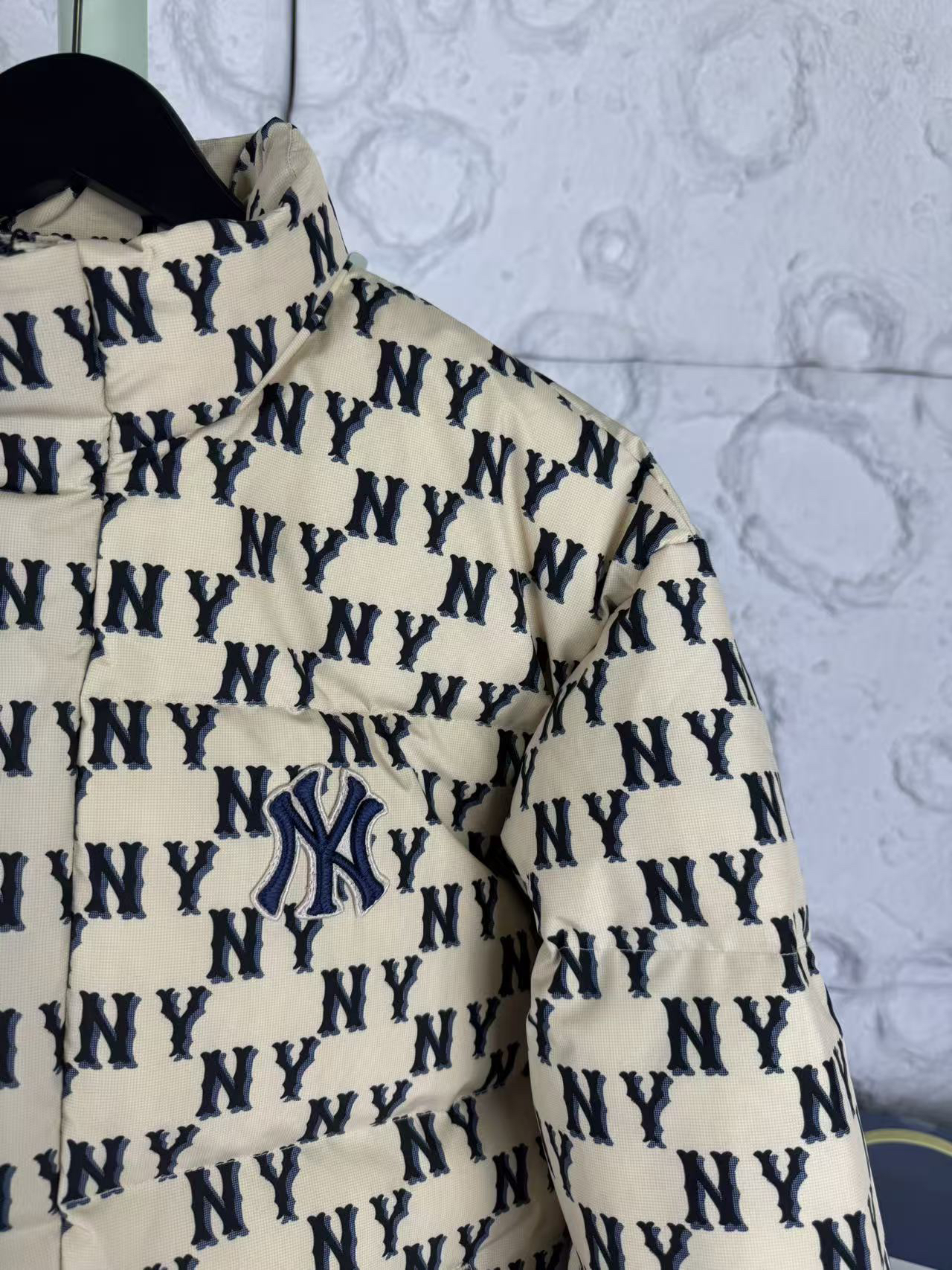 MLB Monogram Hooded Down Jacket Beige