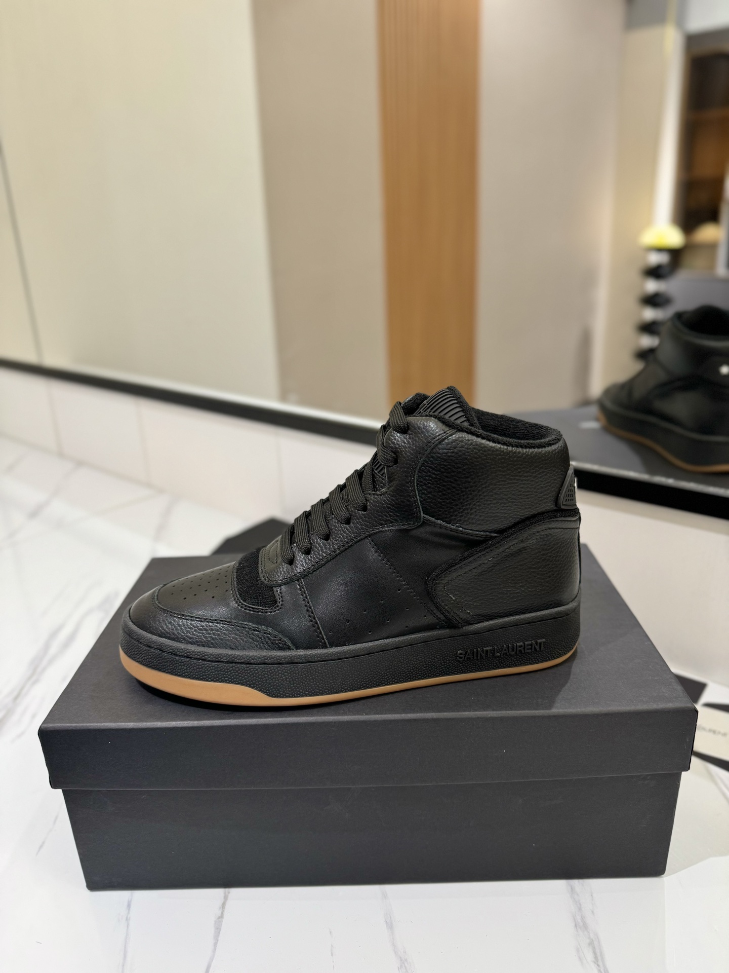 YSL SL61 Leather High-Top Sneakers Black