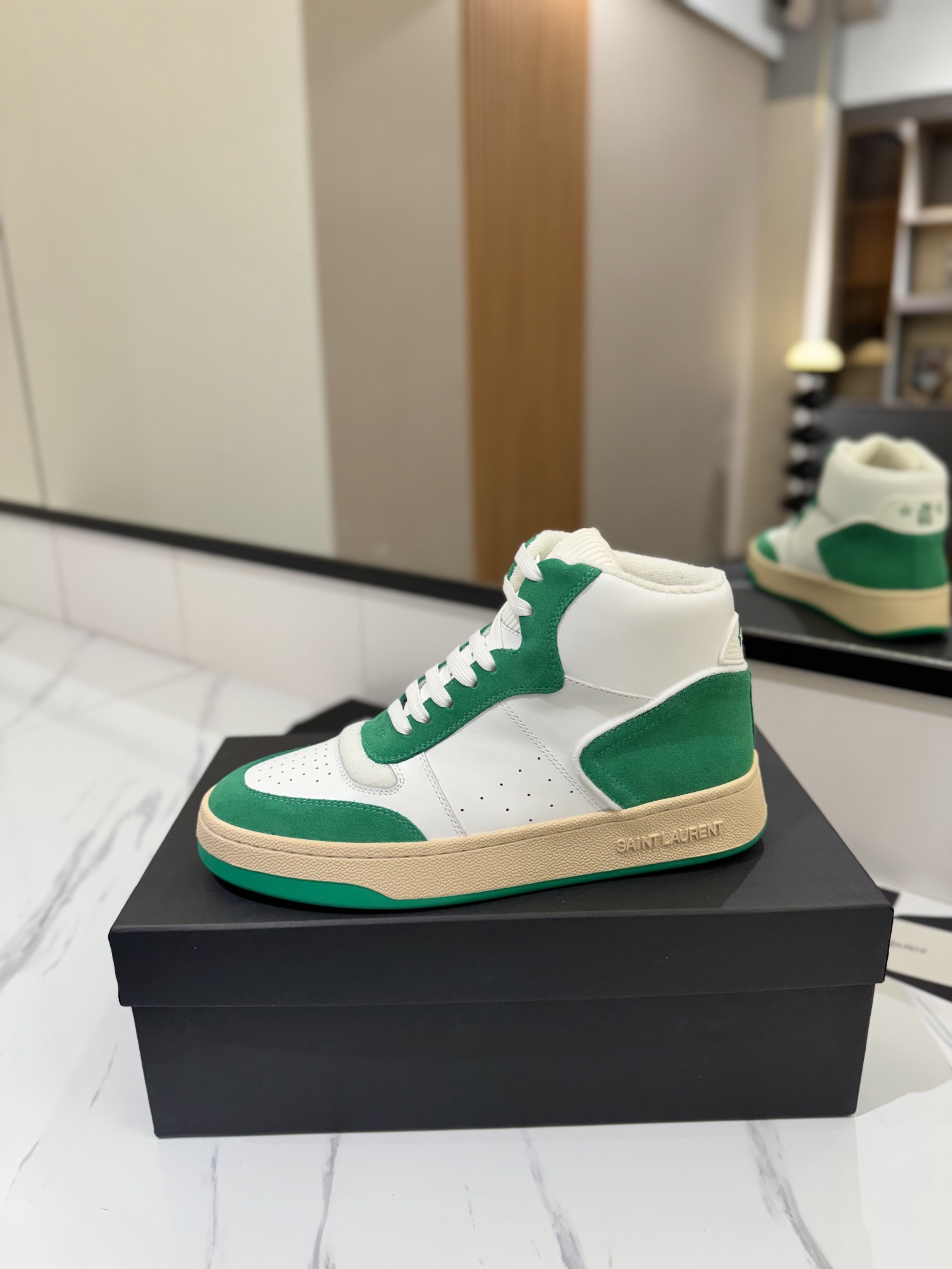 YSL SL80 High-Top Leather Sneakers Green