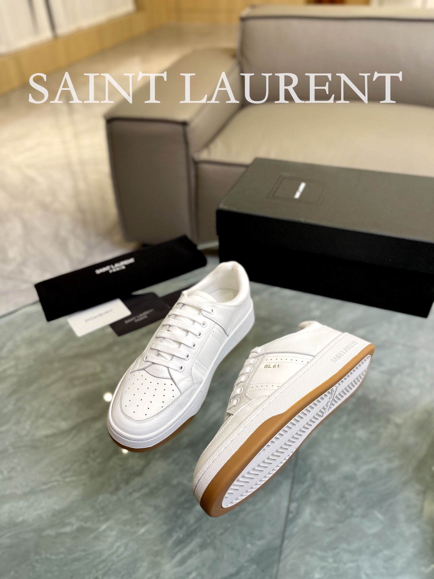 YSL SL61 Leather Sneakers White
