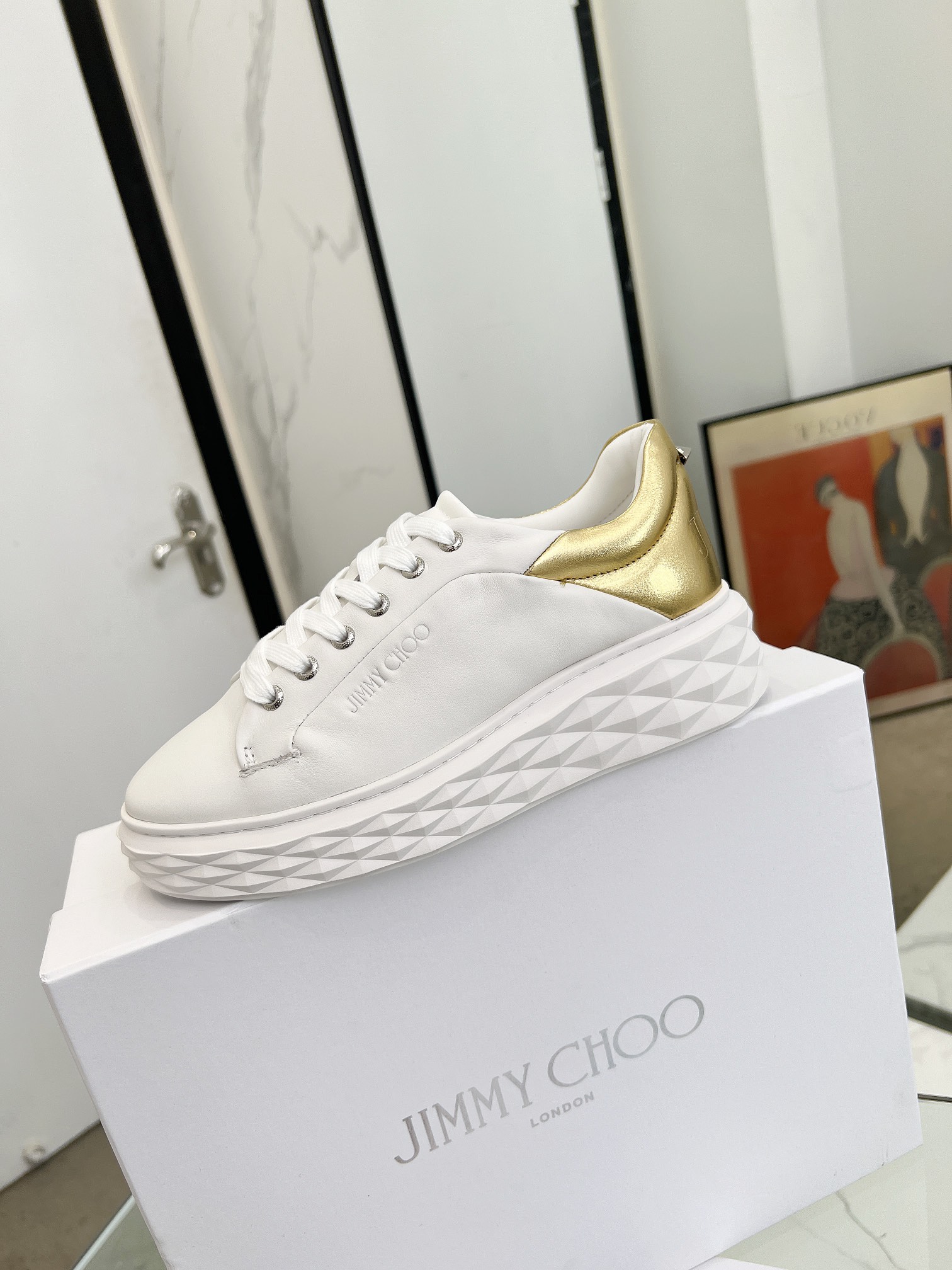 Jimmy Choo Diamond Sneakers White Gold