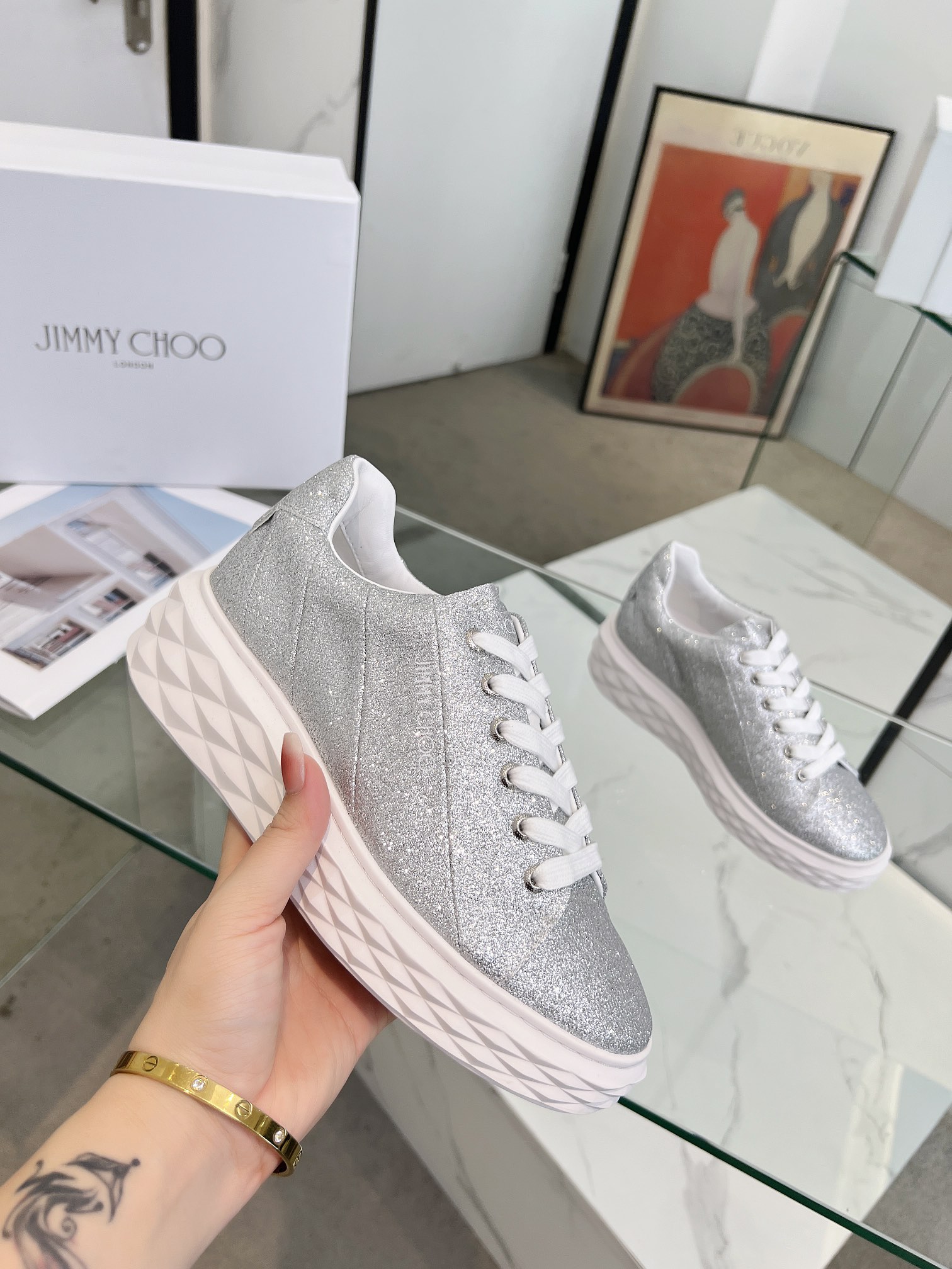 Jimmy Choo Diamond Sneakers Silver