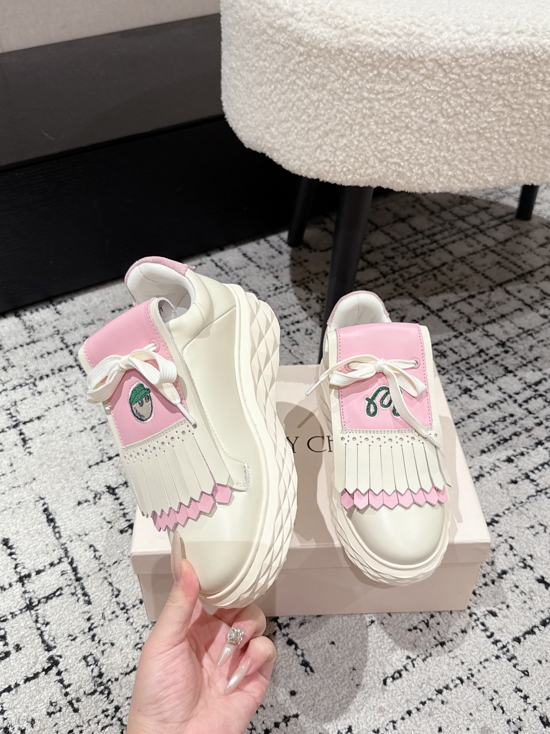 Jimmy Choo Fringe Platform Golf Sneakers Pink