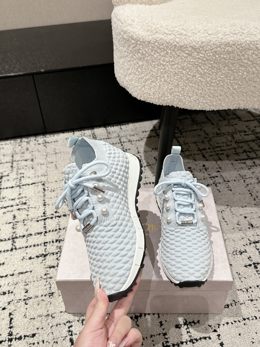 Jimmy Choo Knit Sock Sneakers Light Blue