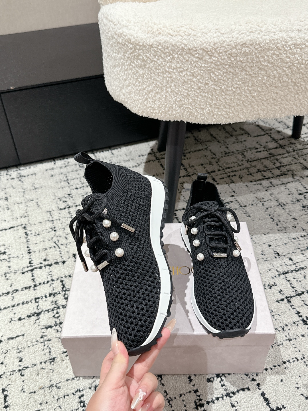 Jimmy Choo Pearl Knit Sock Sneakers Black