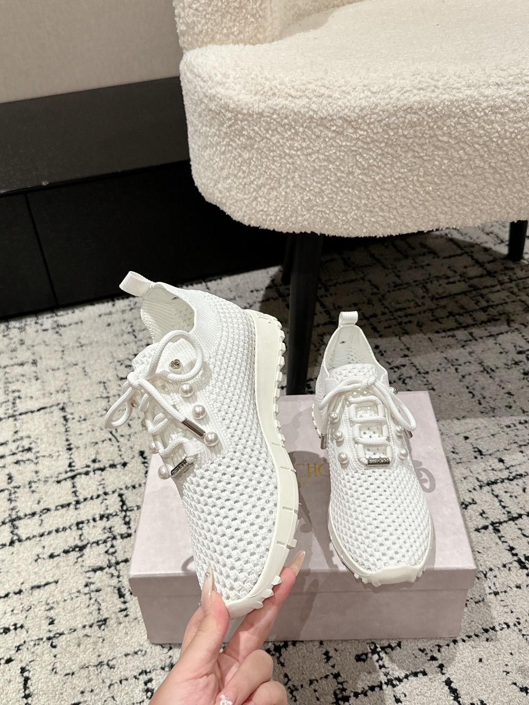 Jimmy Choo Pearl Knit Sock Sneakers White