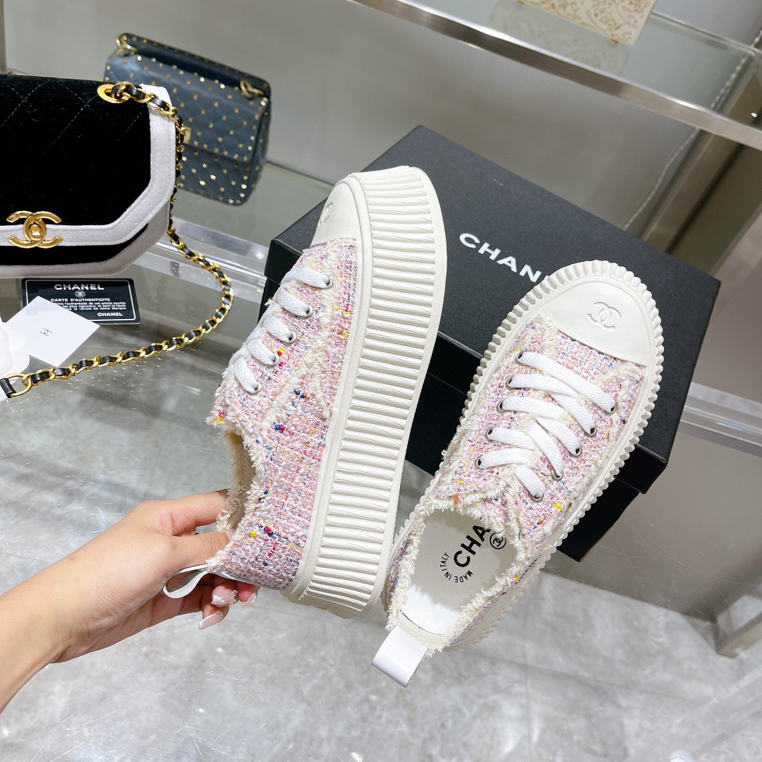 Chanel Tweed Platform Sneakers Multicolor