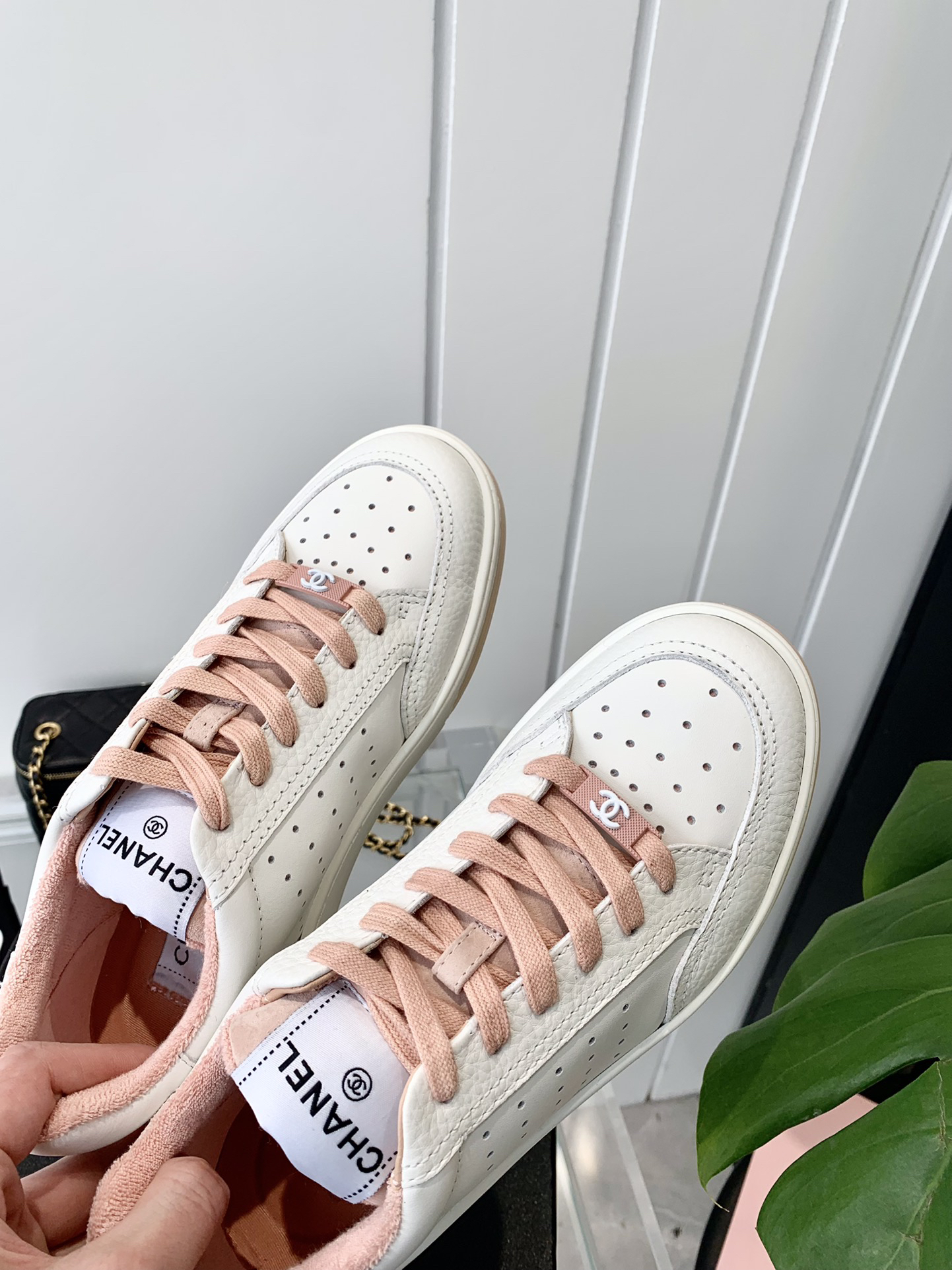 Chanel Air-Embossed Logo Sneakers White Pink