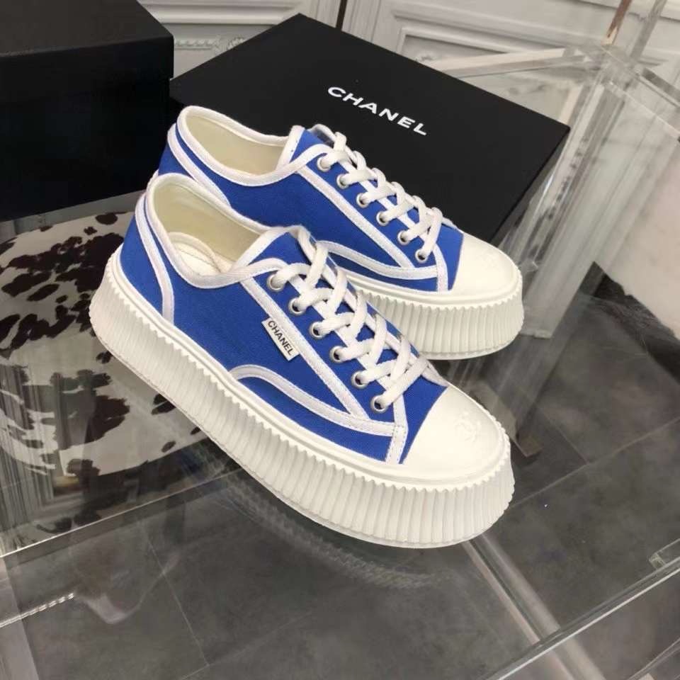 Chanel Vintage Canvas Platform Sneakers Multicolor