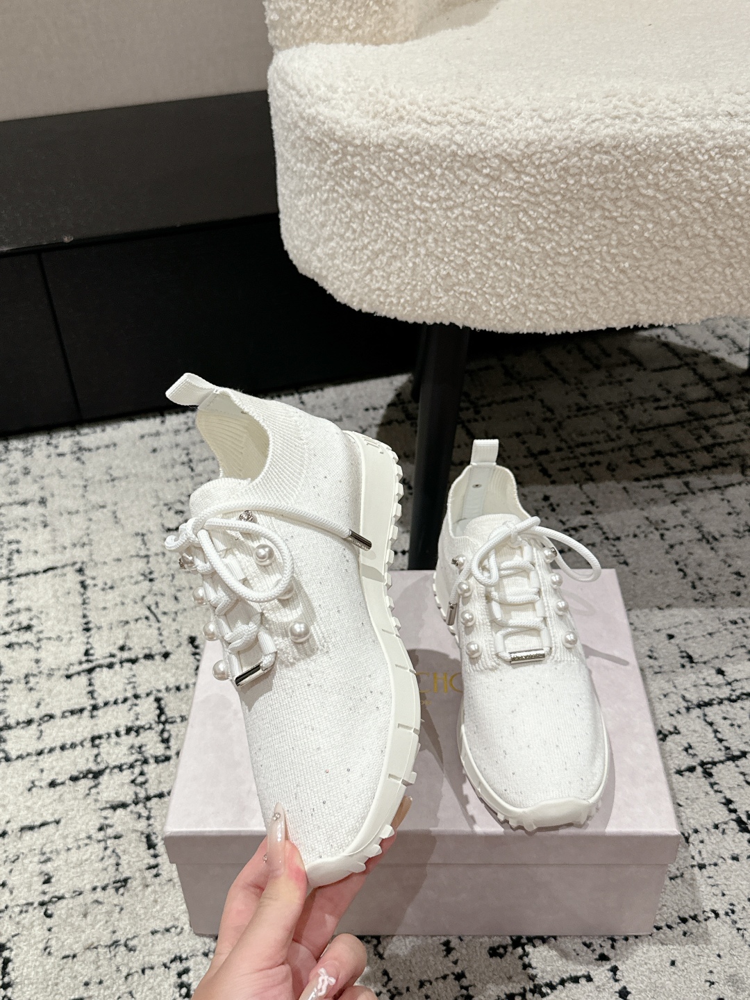 Jimmy Choo Pearl Knit Sock Sneakers White