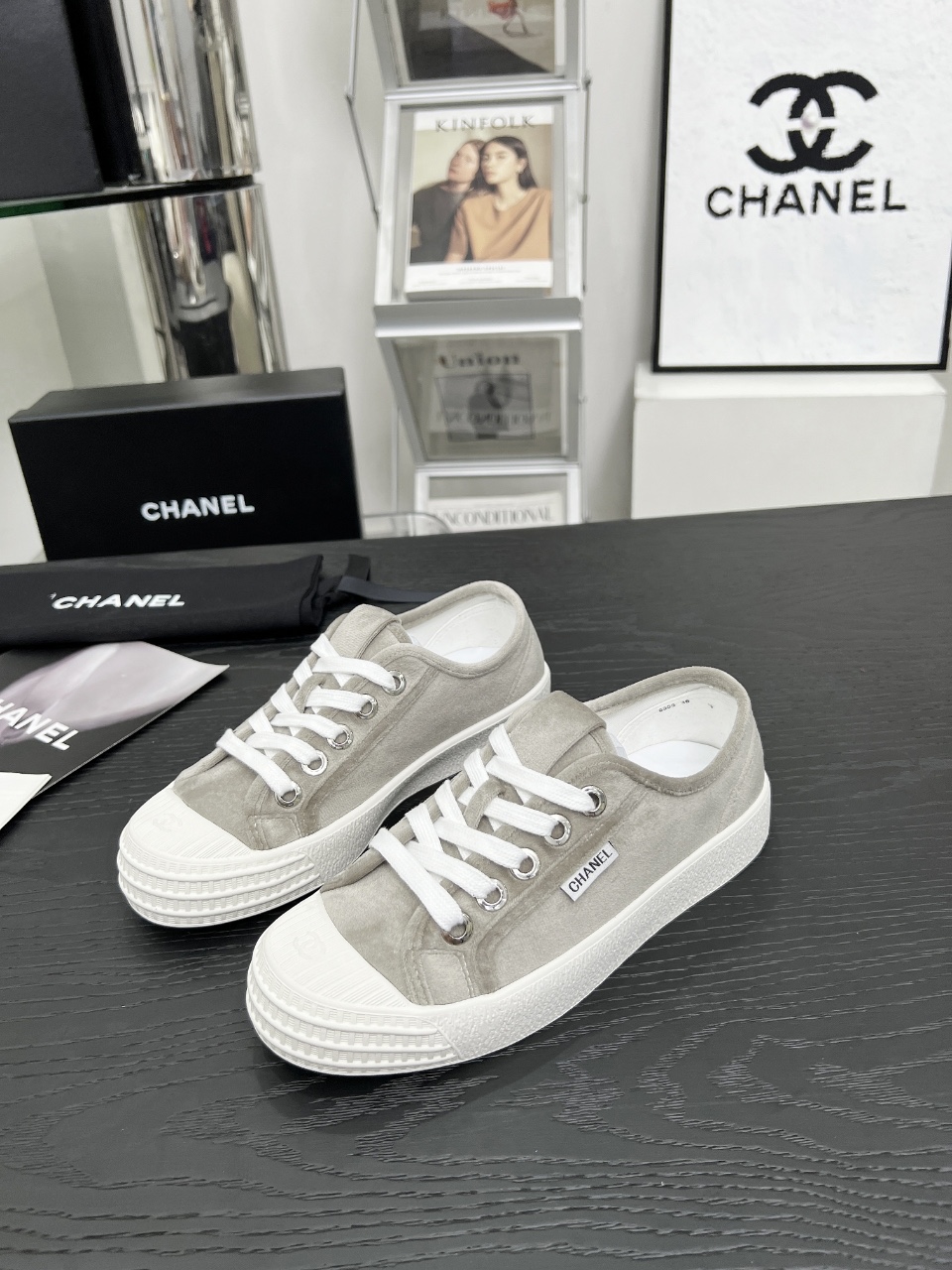 Chanel Vintage Coco Low-Top Sneakers Gray