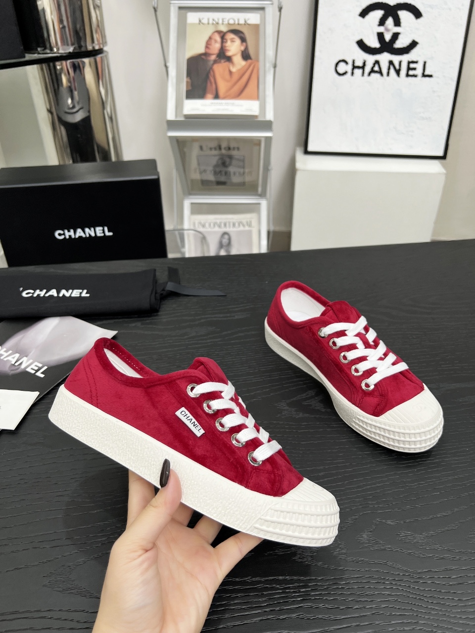 Chanel Vintage Coco Suede Sneakers Red