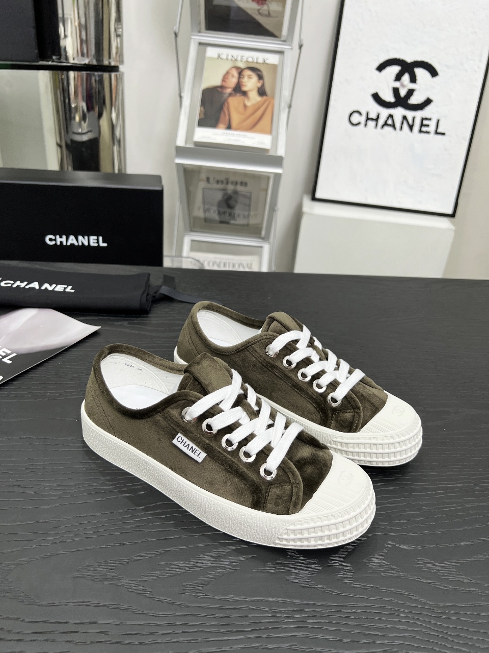 Chanel Vintage Canvas Sneakers Olive
