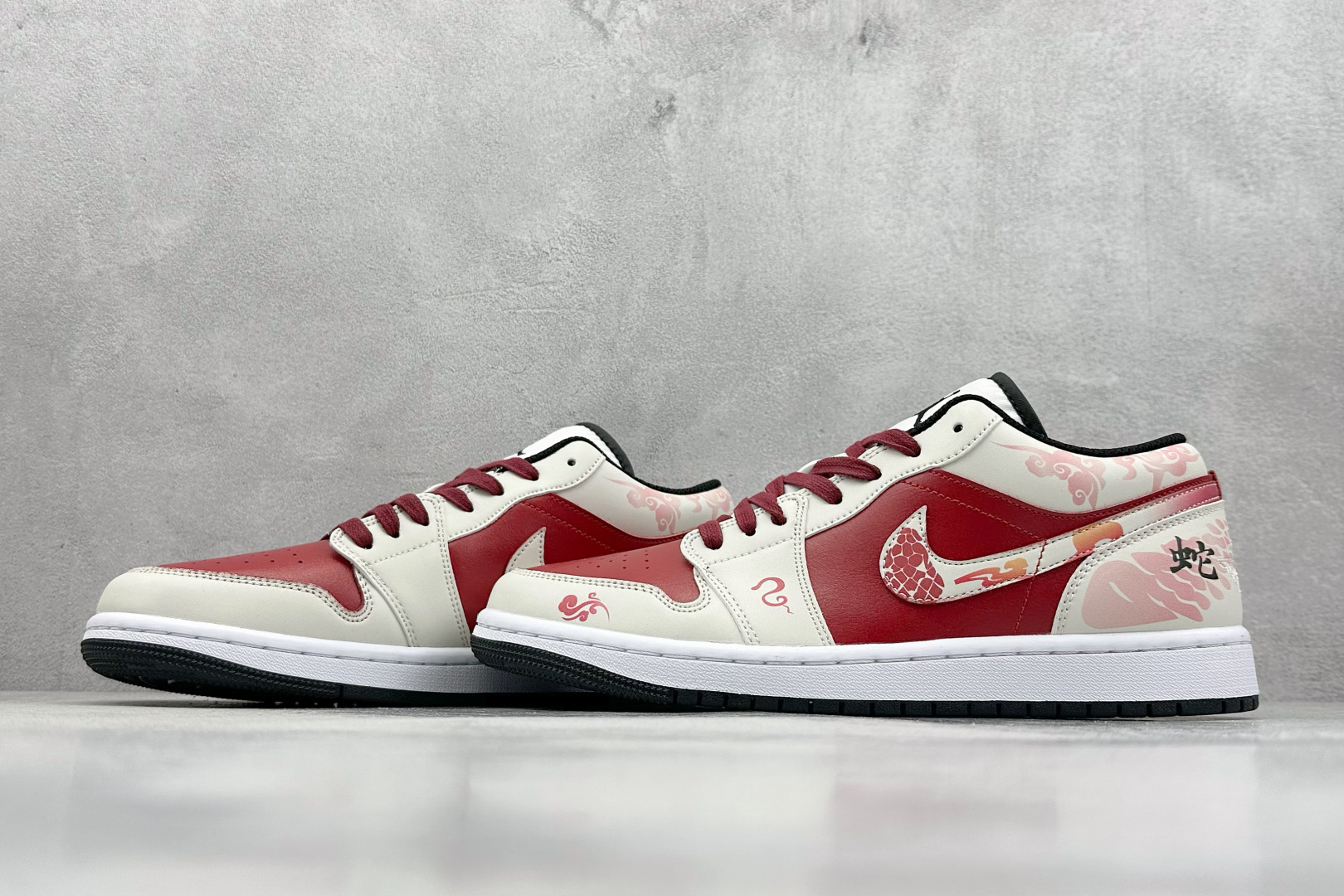 Jordan 1 Low Snake Custom Sneakers Red/White