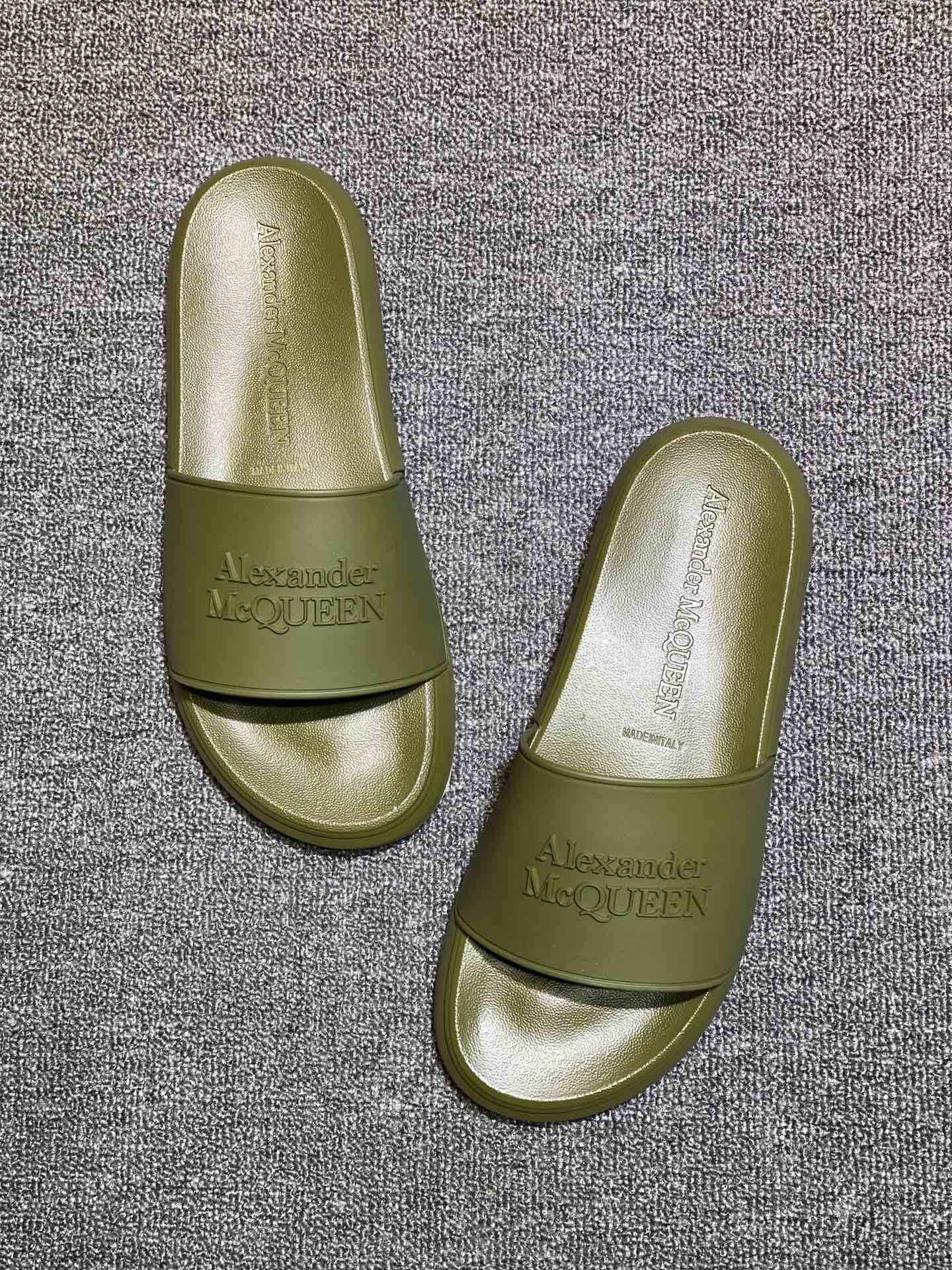 Alexander McQueen Logo Slide Sandals Olive Green