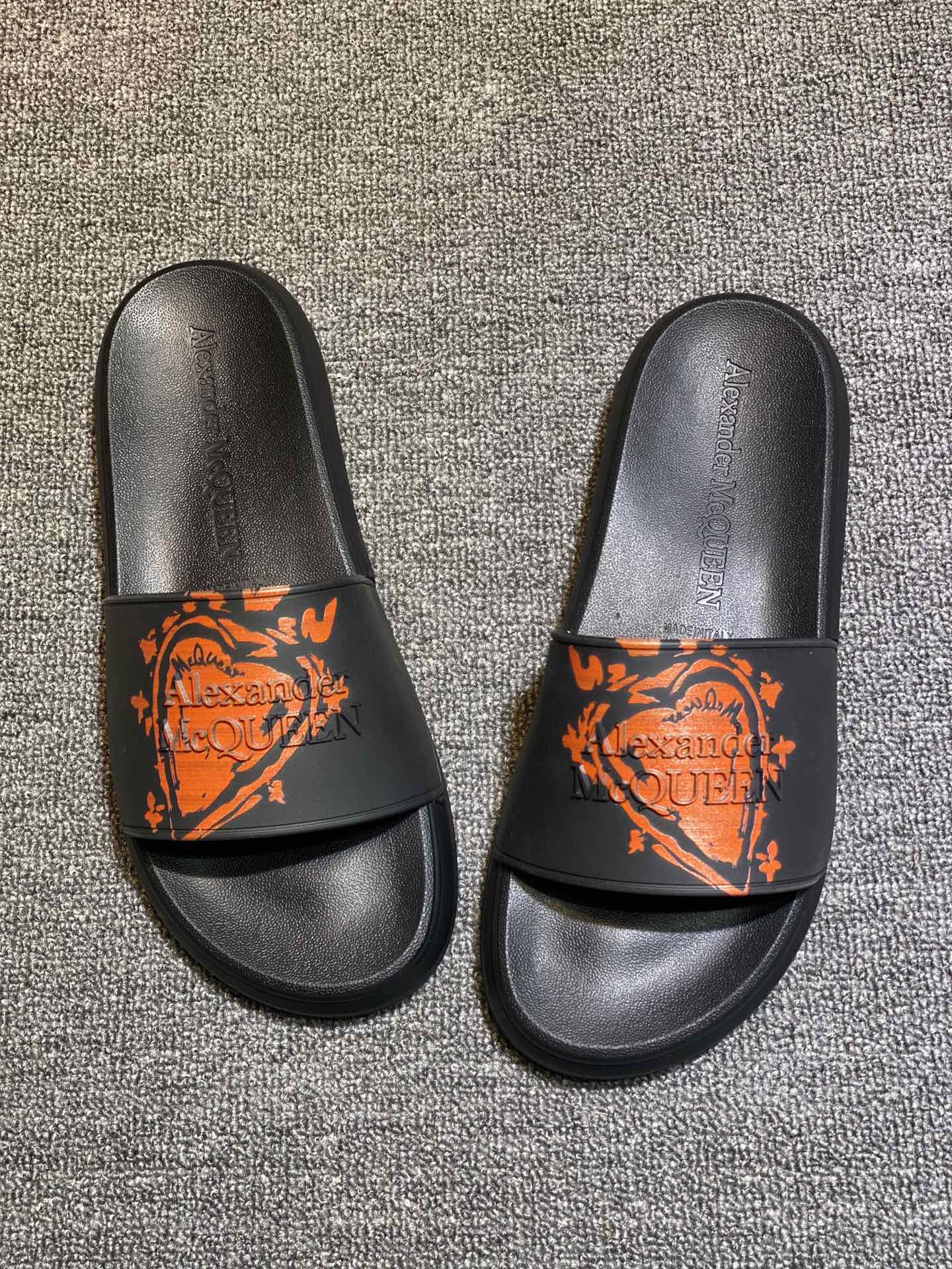 Alexander McQueen Graffiti Slide Sandals Black/Orange