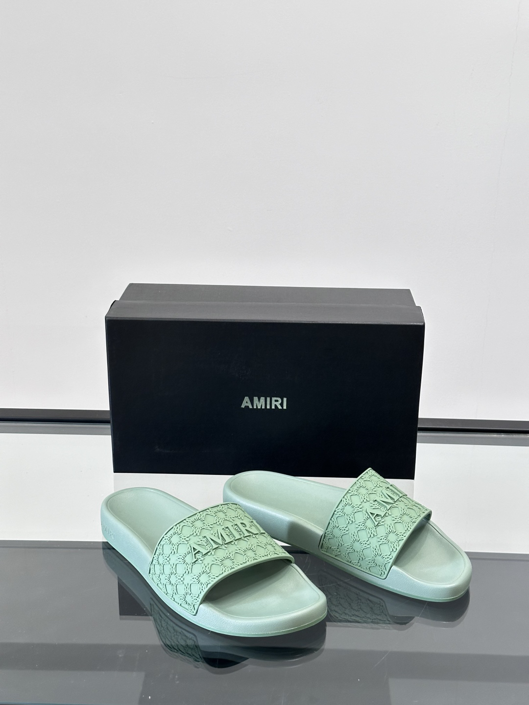 Amiri Logo Slide Sandals Mint Green