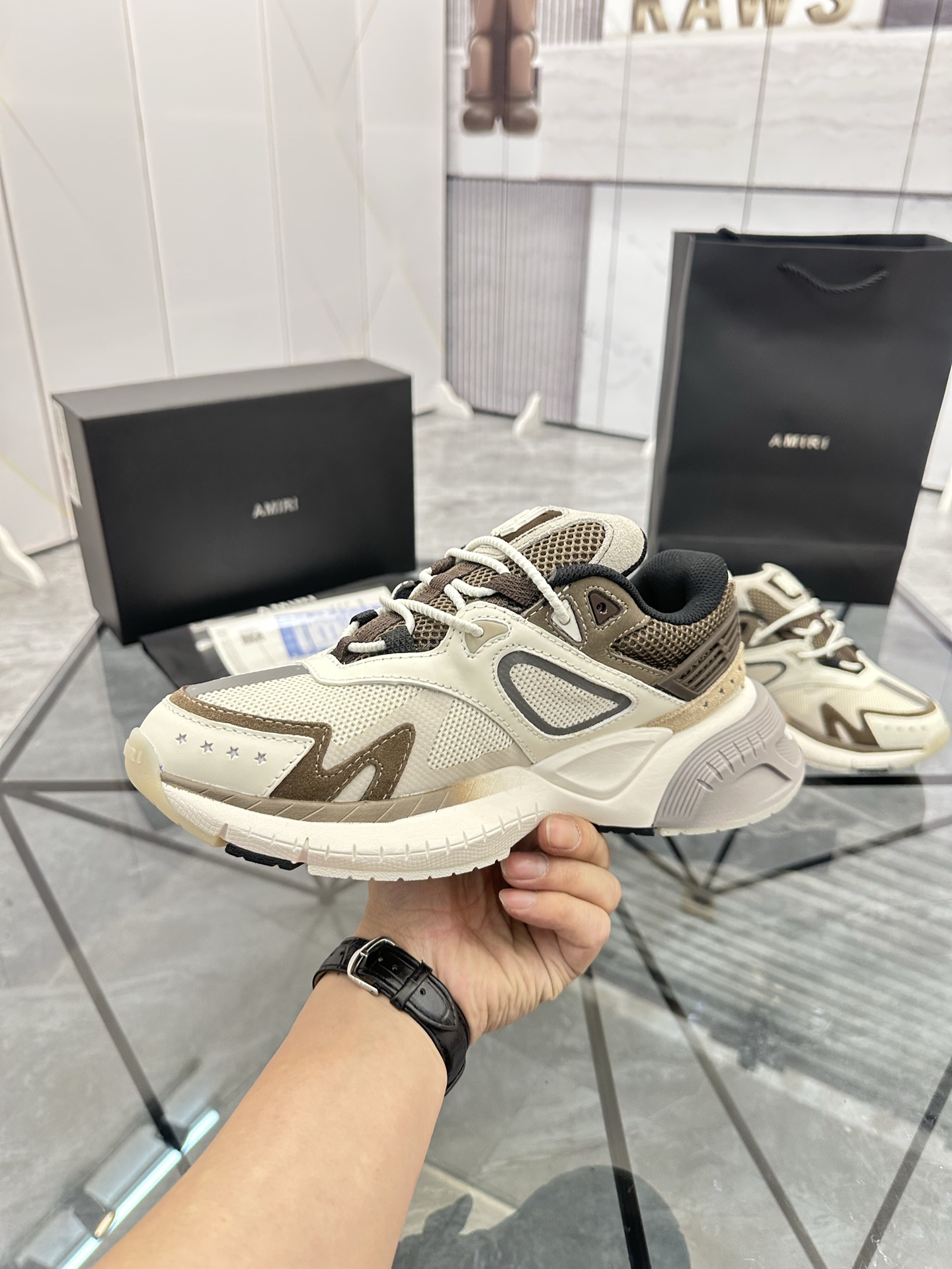 AMIRI Low-Top Leather Mesh Sneakers Multi-Color