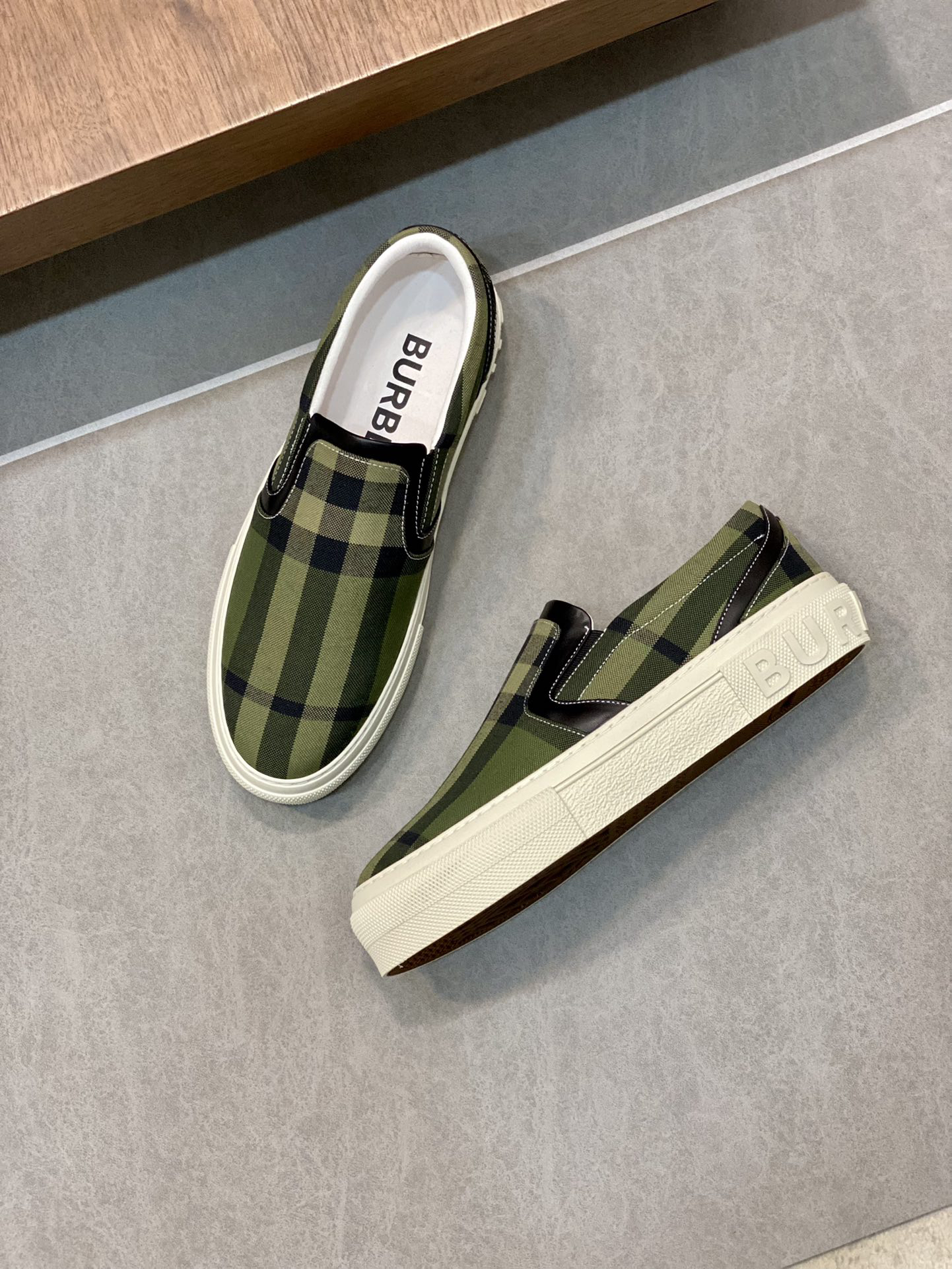 Burberry Check Slip-On Sneakers Olive