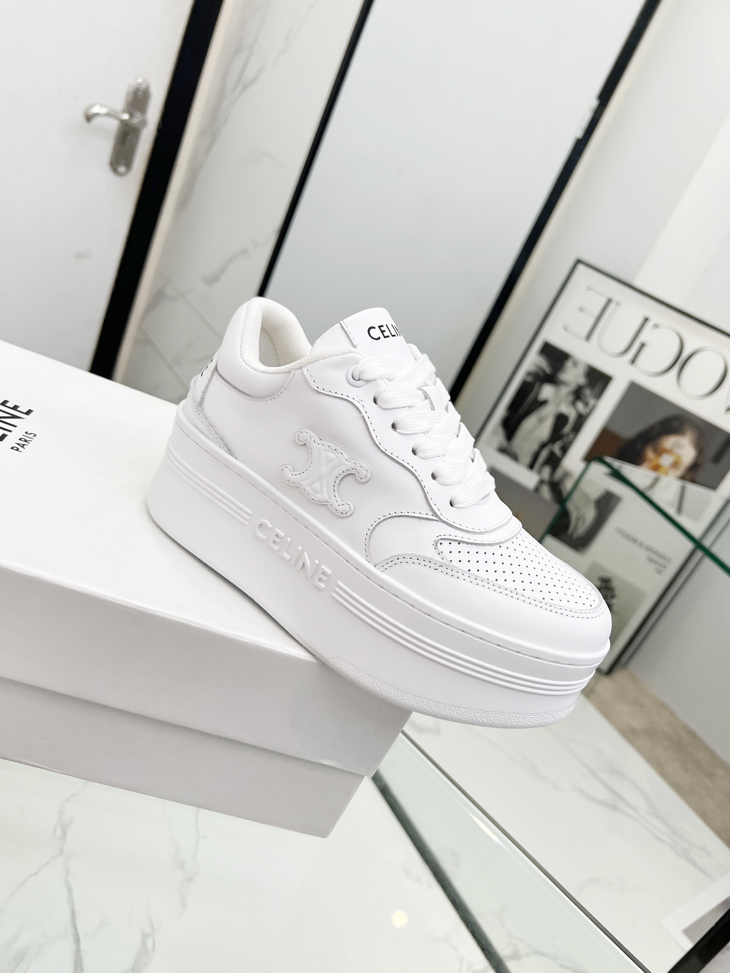 CELINE Triomphe Wedge Platform Sneakers White