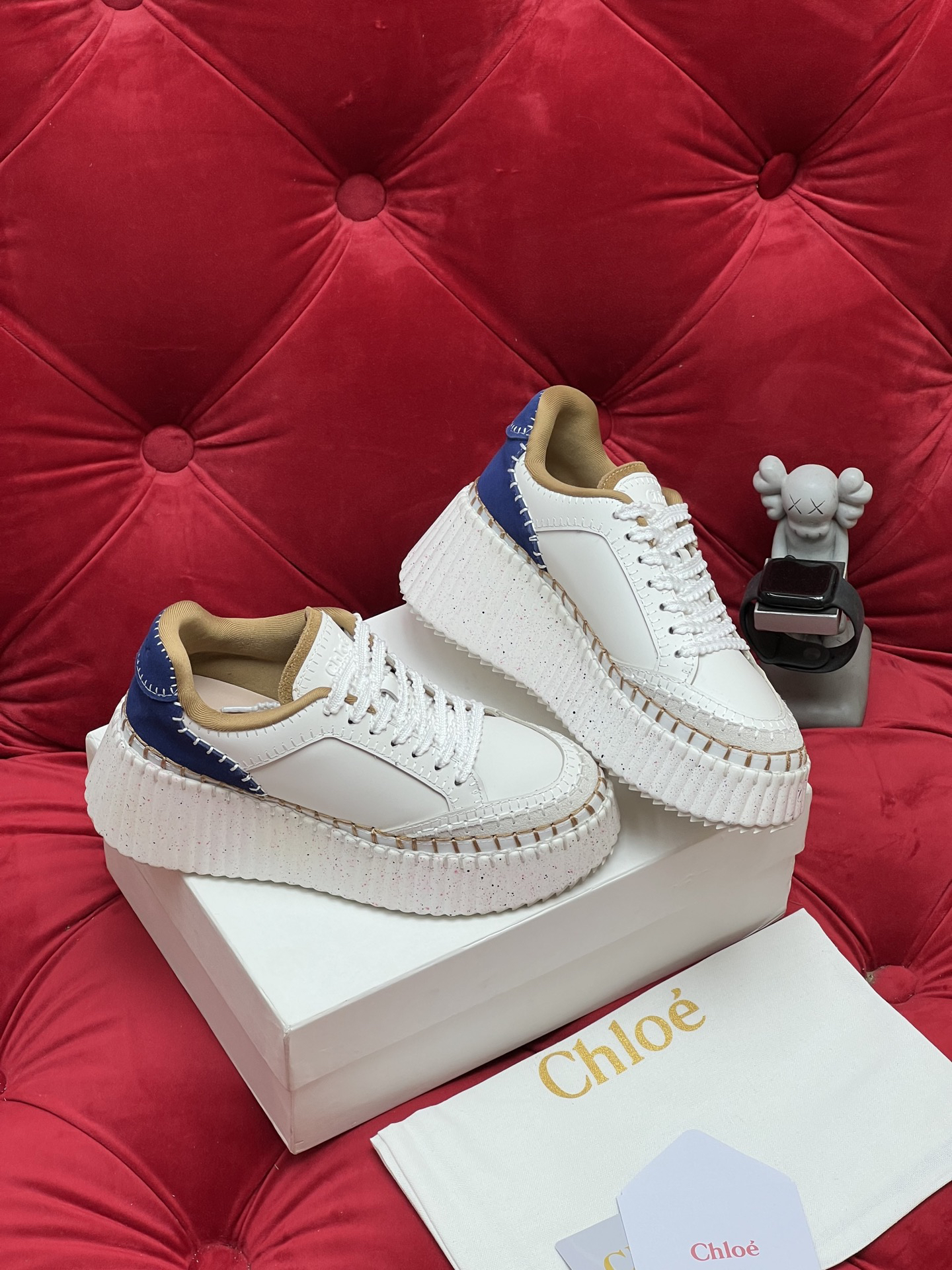 Chloe Platform Casual Sneakers White Blue