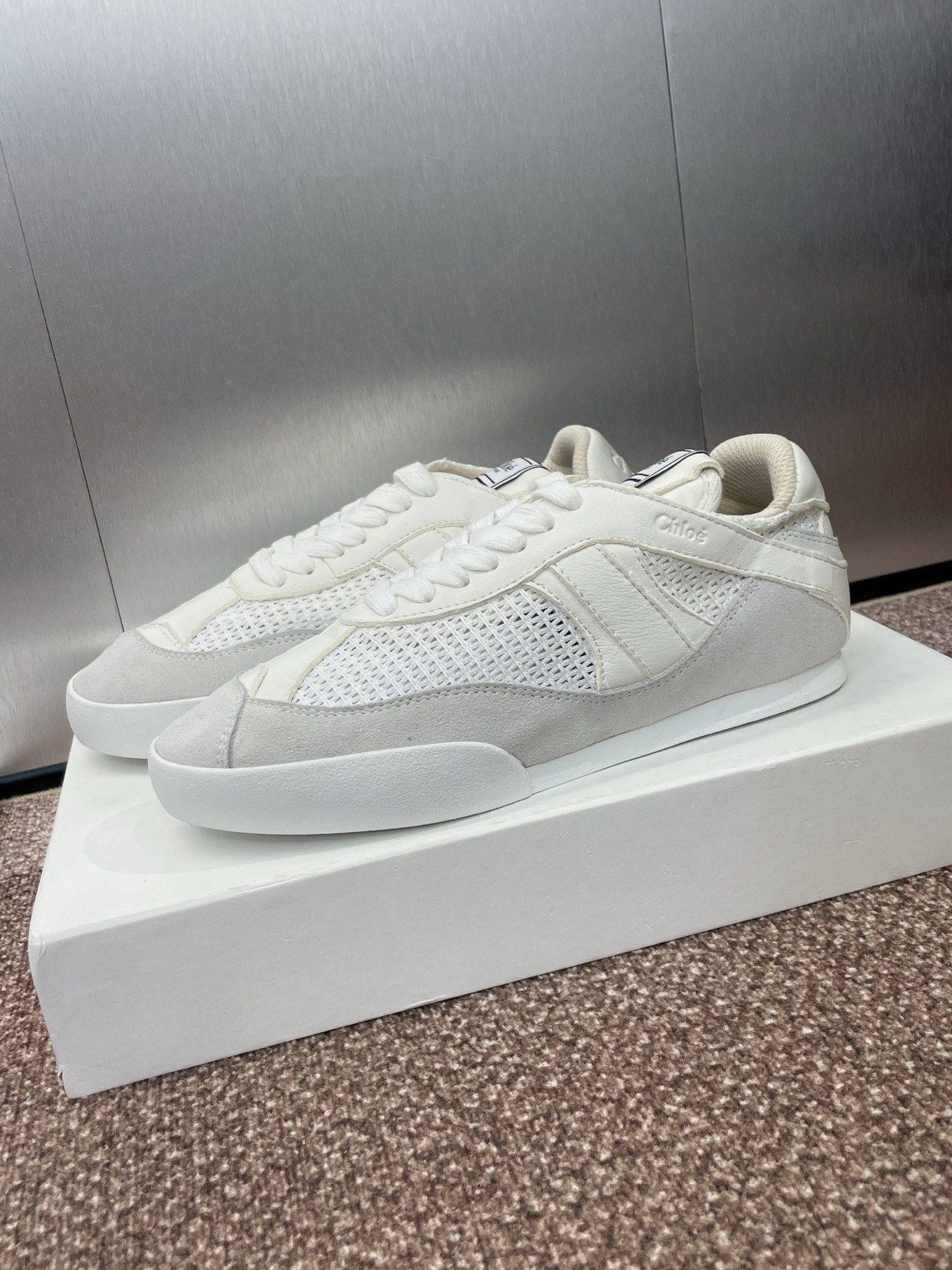 Chloe Leather Mesh Retro Sneakers White