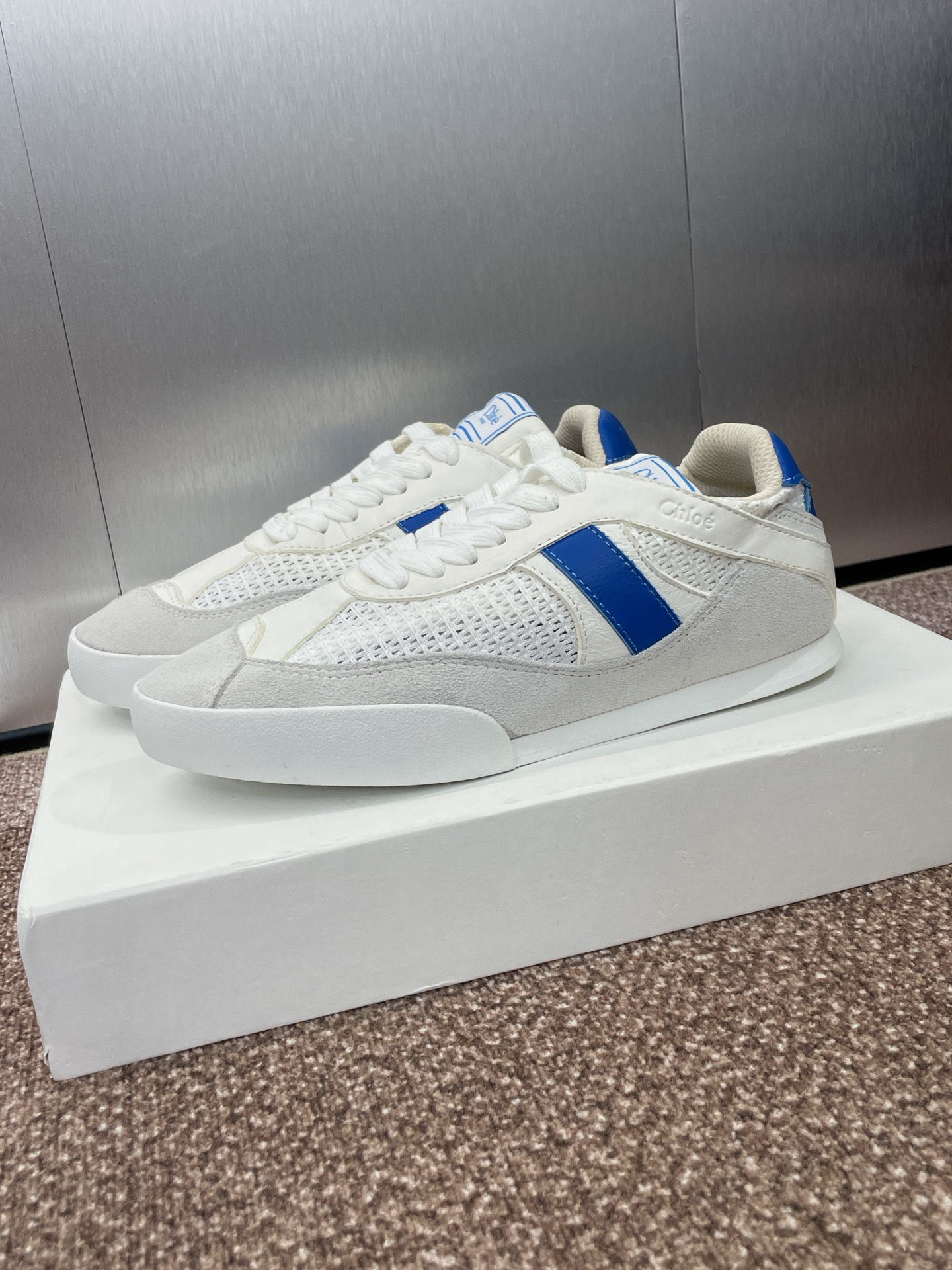 Chloe Leather Mesh Retro Sneaker White/Blue