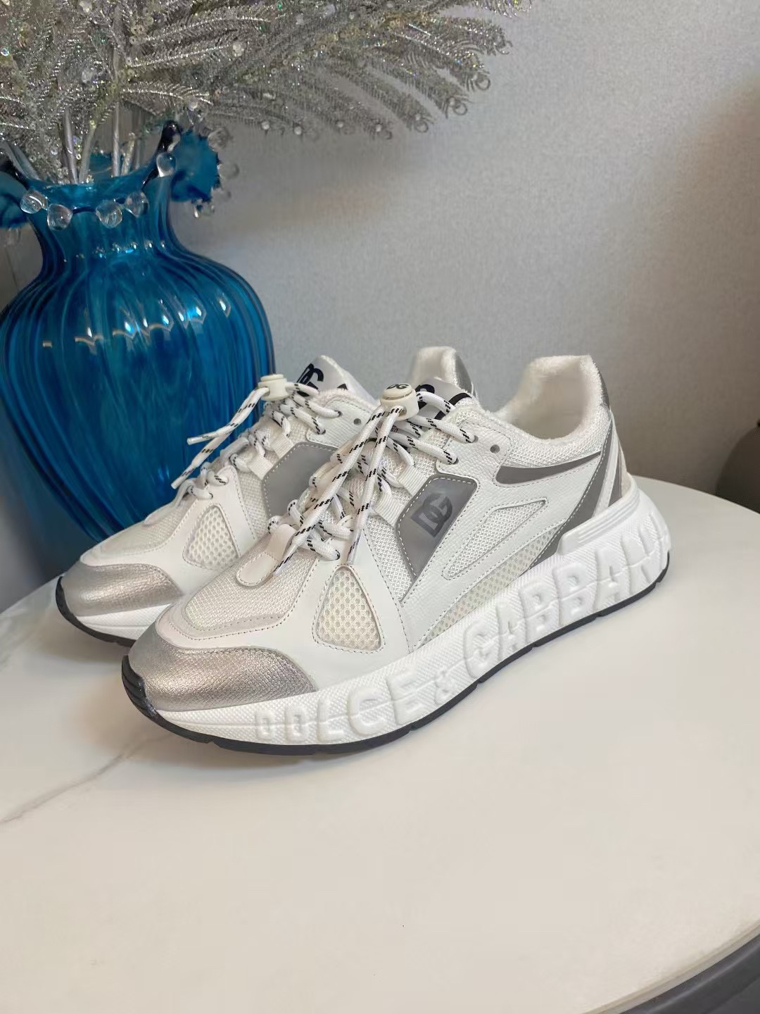 Dolce & Gabbana Leather Mesh Sneakers White/Silver