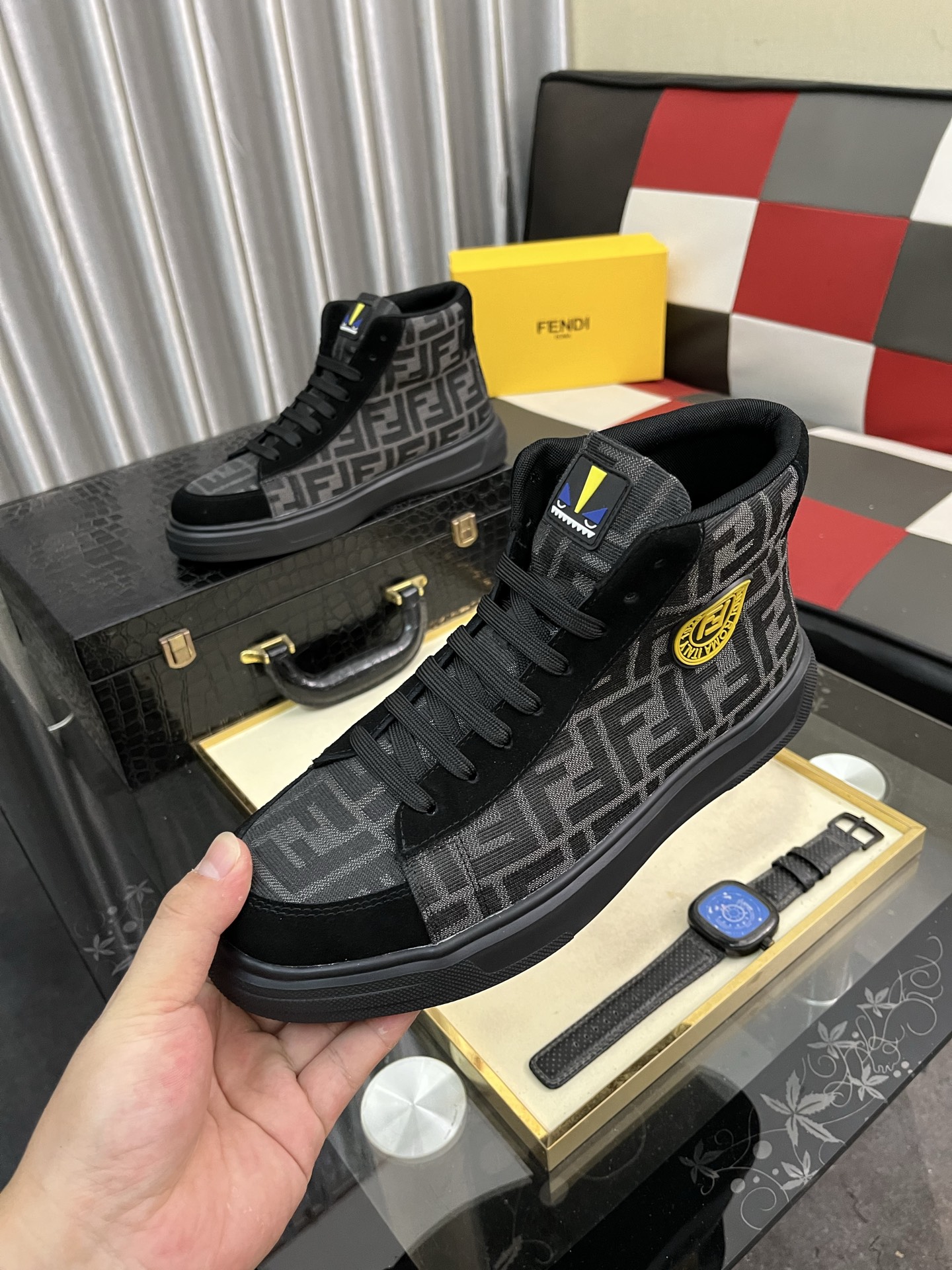 Fendi FF High-Top Sneakers Black