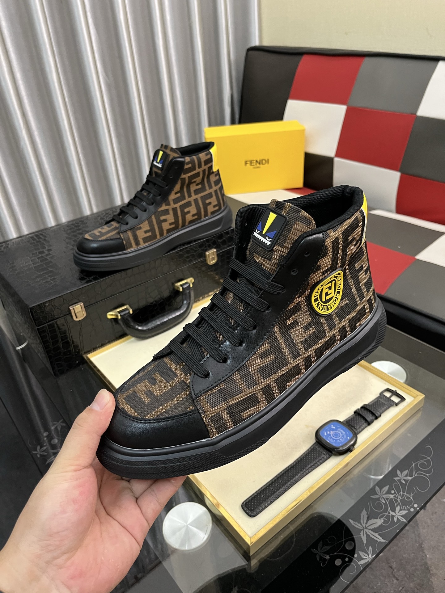 Fendi FF High-Top Sneakers Brown