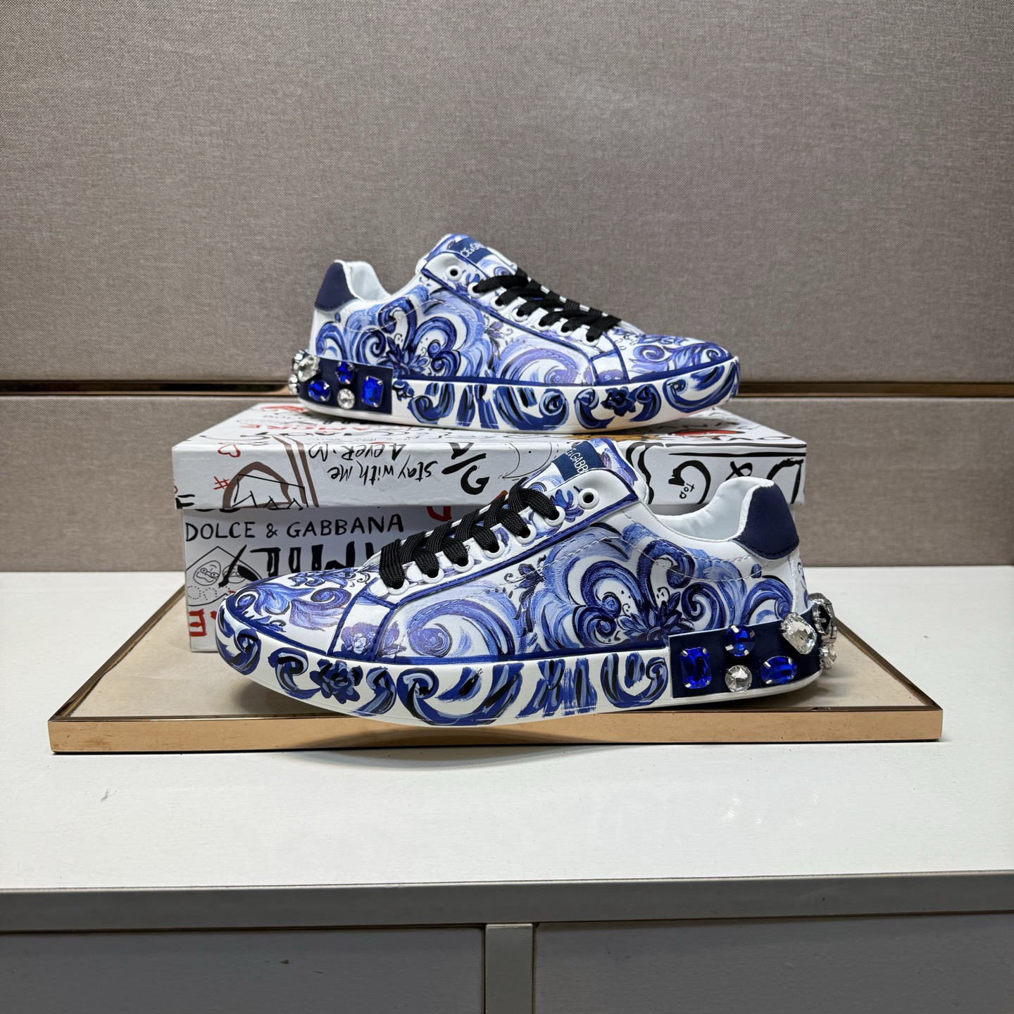 Dolce & Gabbana Baroque Low Sneakers Blue/White