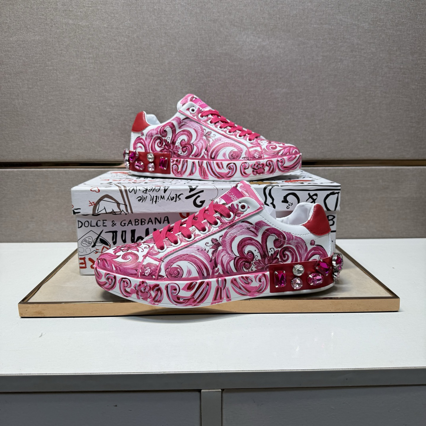 Dolce & Gabbana Baroque Low Sneakers Pink/White