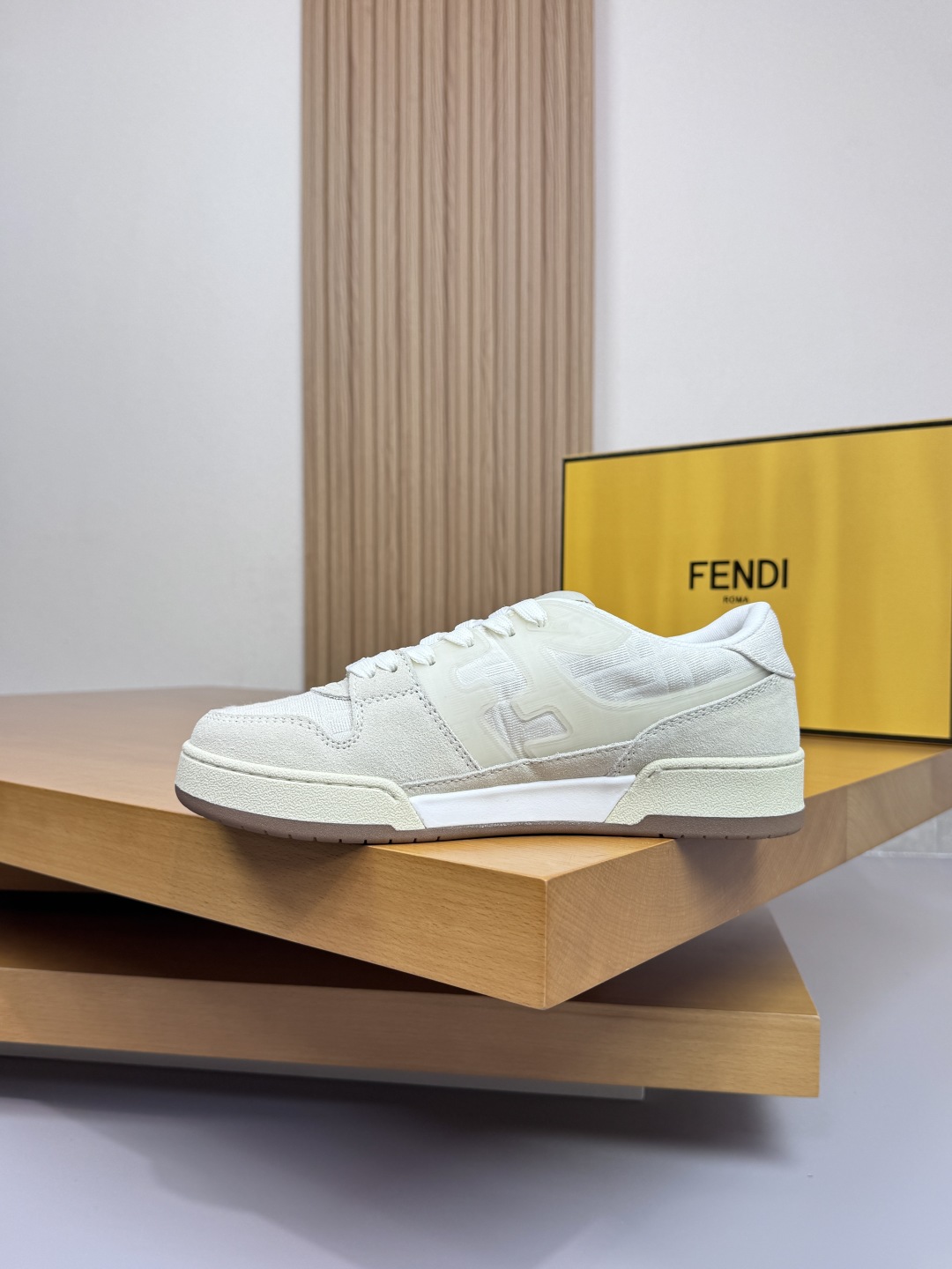 Fendi FF Canvas Suede Low-Top Sneakers White