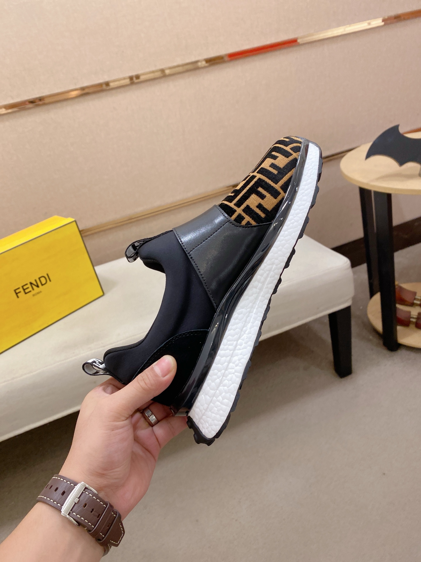 Fendi FF Knit Slip-On Sneaker Brown