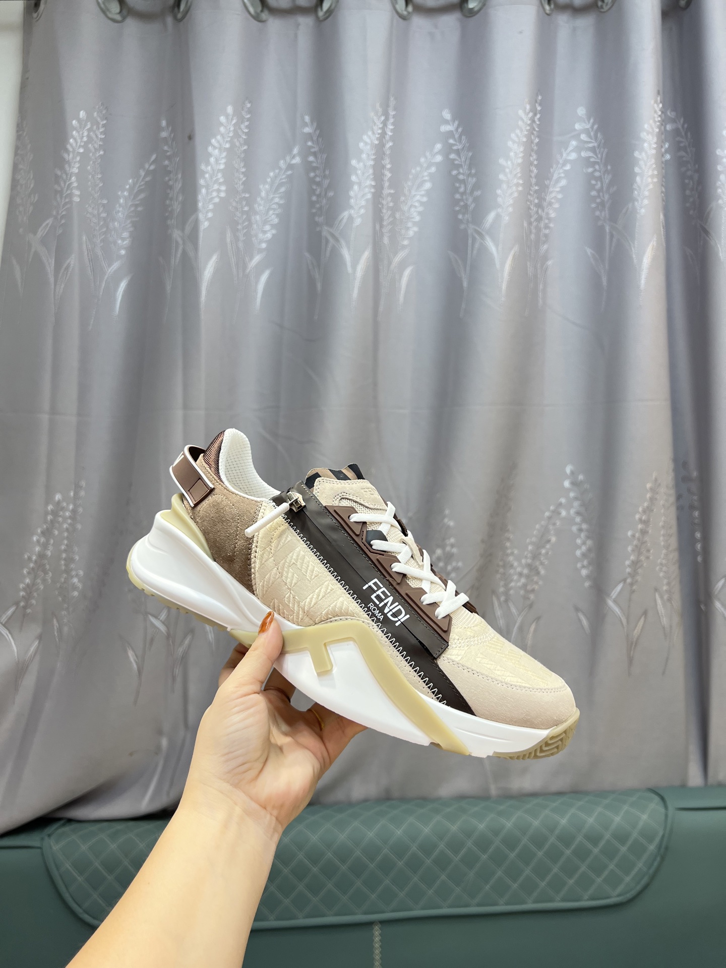 Fendi Flow Low-Top Sneakers Beige