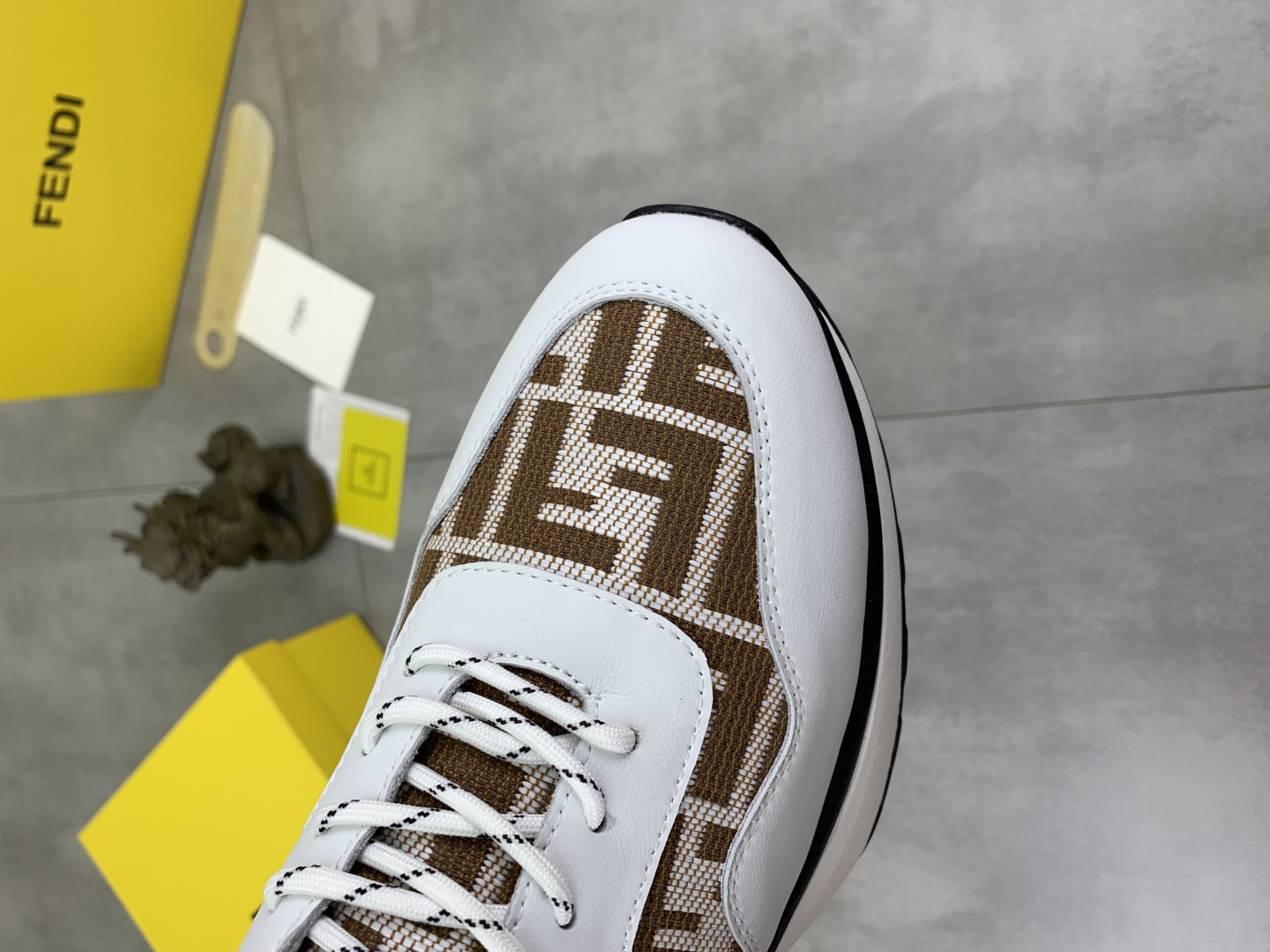 Fendi FF Logo Driving Sneakers White/Brown