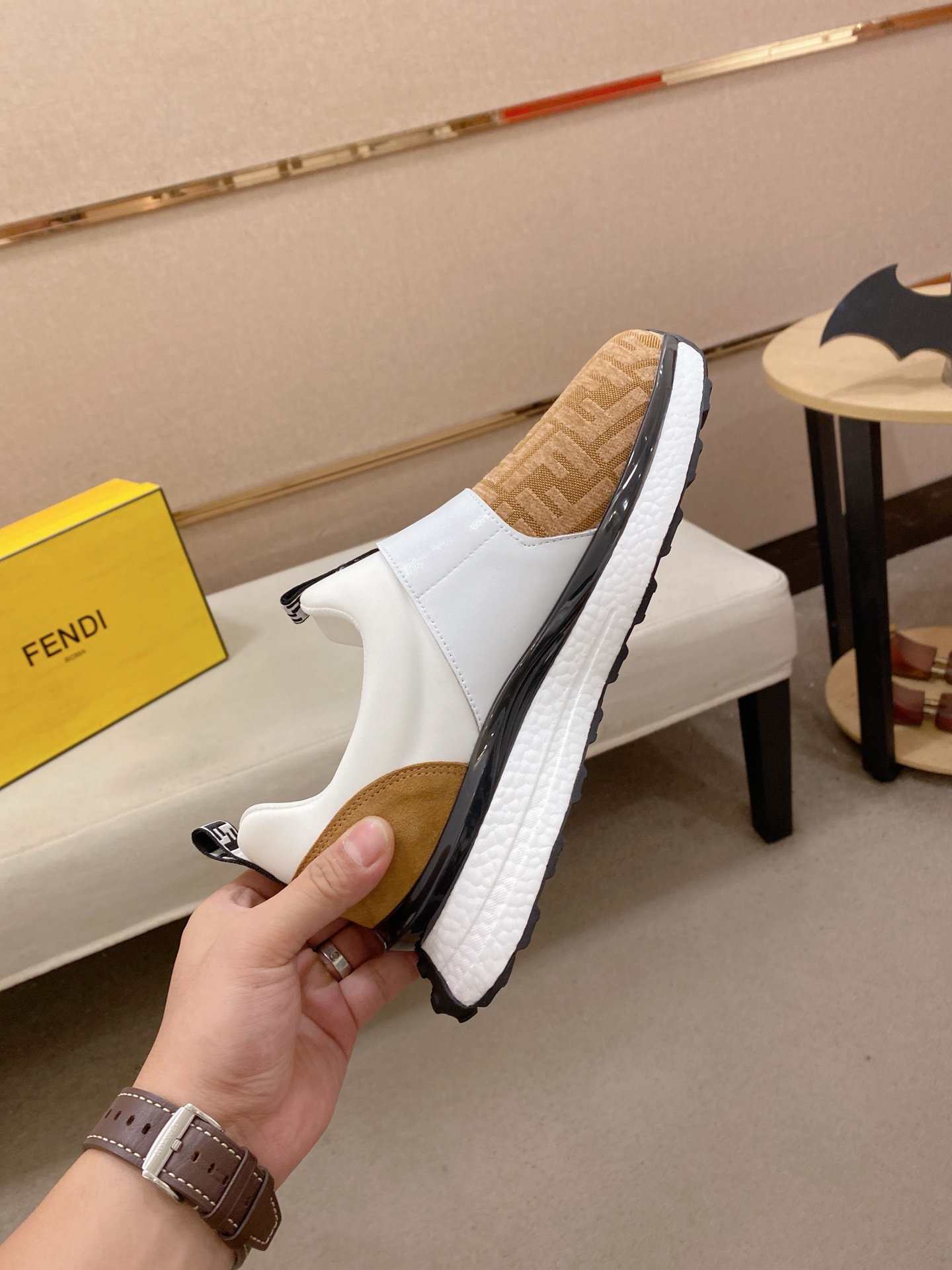 Fendi FF Slip-On Runner Sneakers Beige