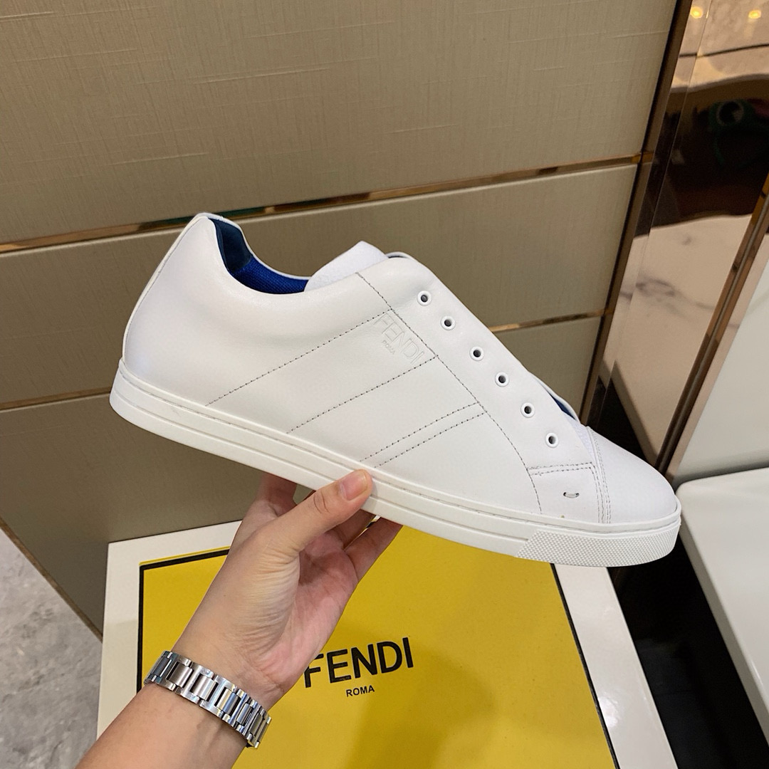 Fendi Leather Slip-On Sneakers White