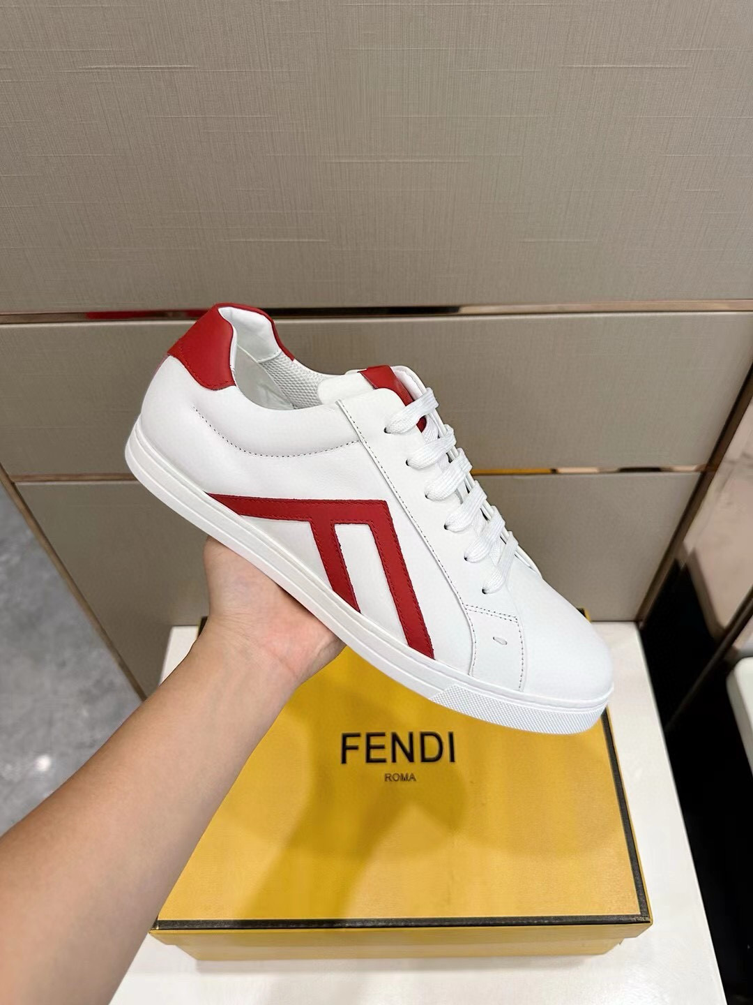 Fendi Leather Low-Top Sneakers White Red