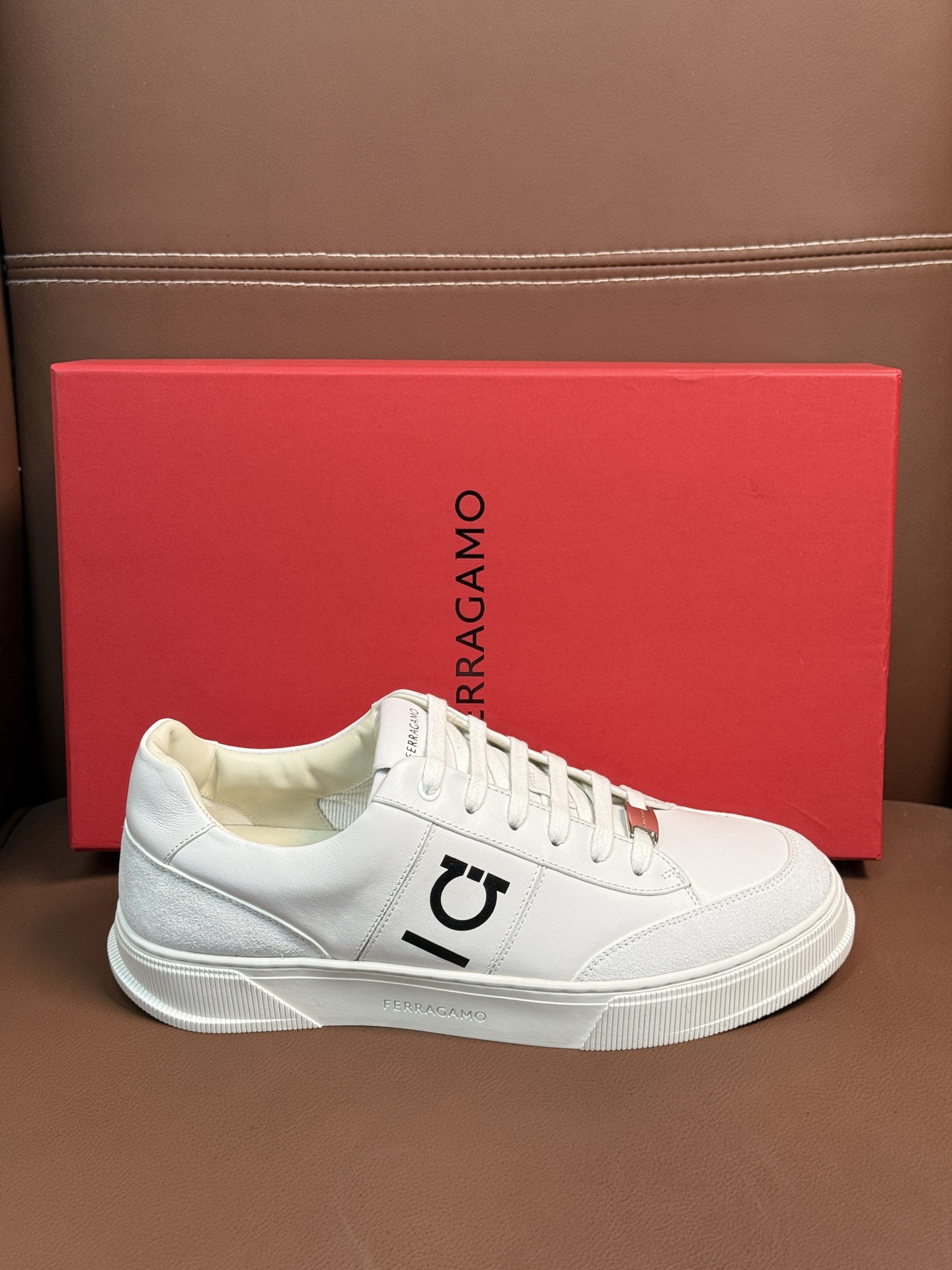 Ferragamo Gancini Leather Sneakers White