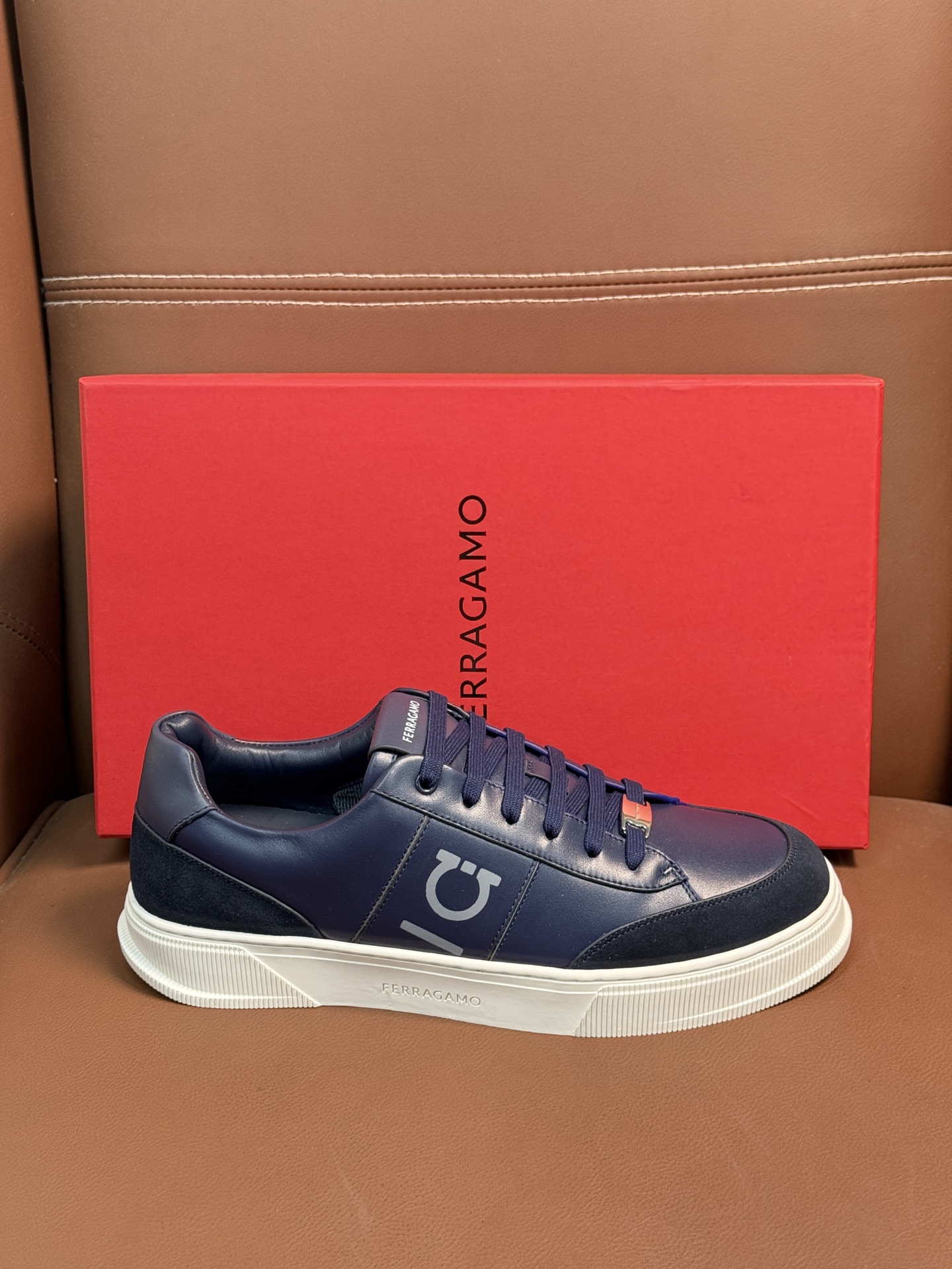 Ferragamo Nappa Leather Sneakers Navy