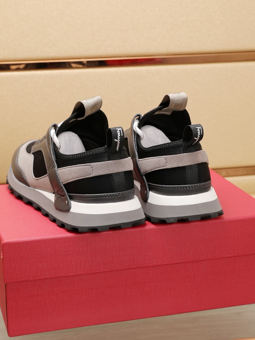Ferragamo Leather Sport Runner Sneakers Black/Gray
