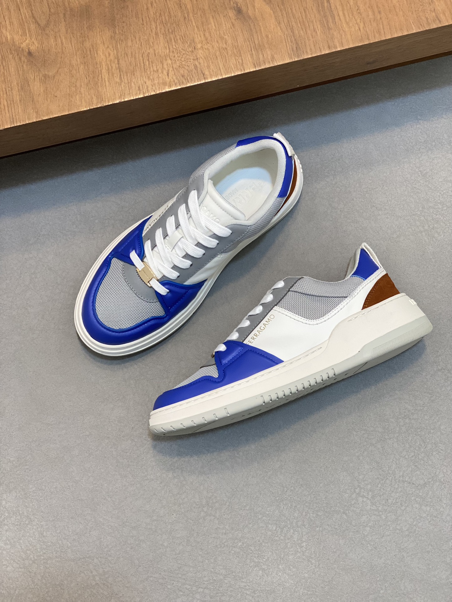 Ferragamo Nappa Leather Low-Top Sneakers Blue