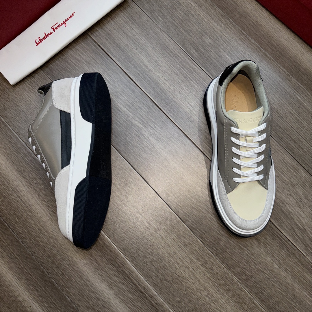 Ferragamo Suede Leather Low-Top Sneakers Grey/White/Black