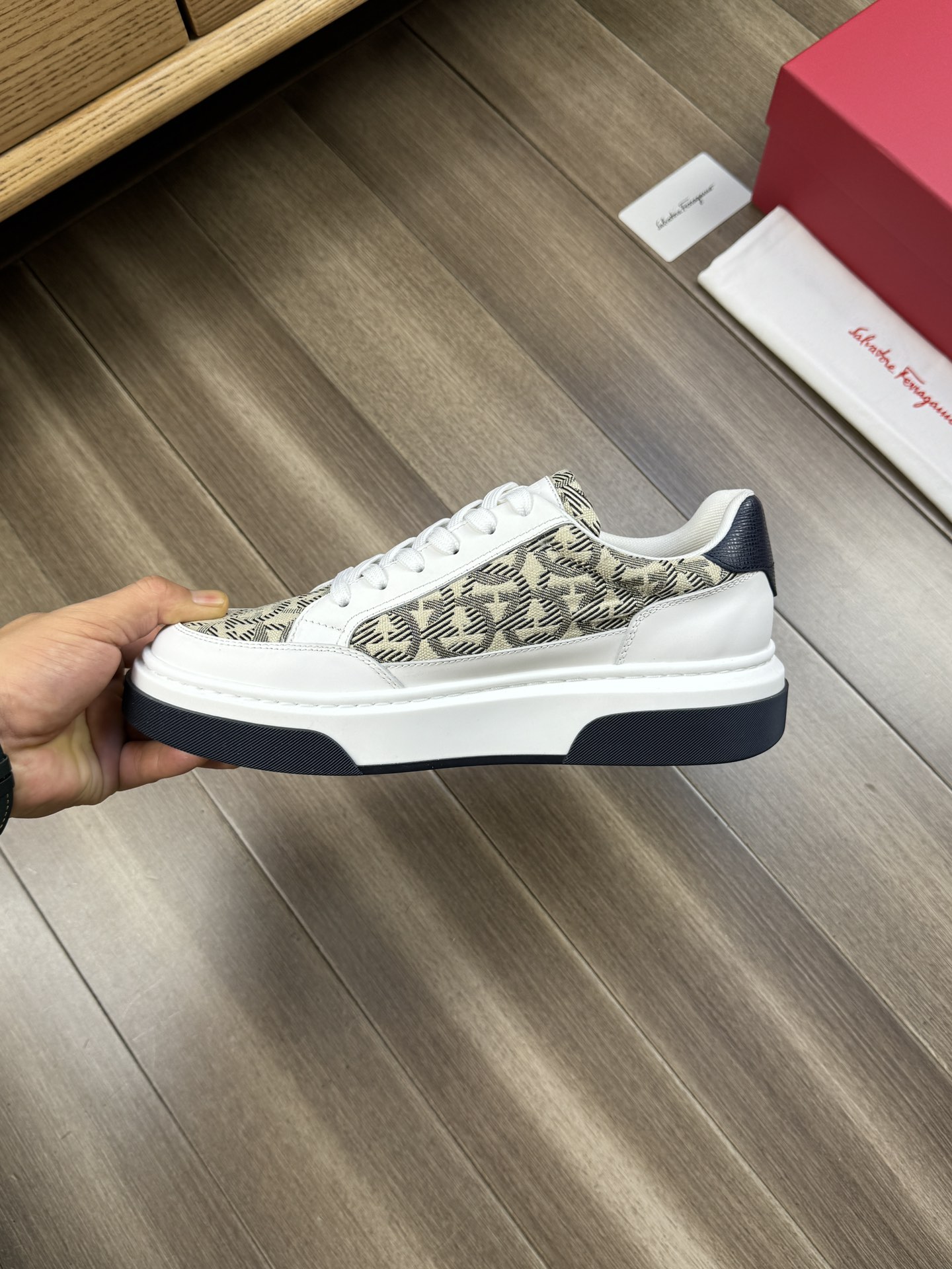 Ferragamo Monogram Low-Top Sneakers Navy