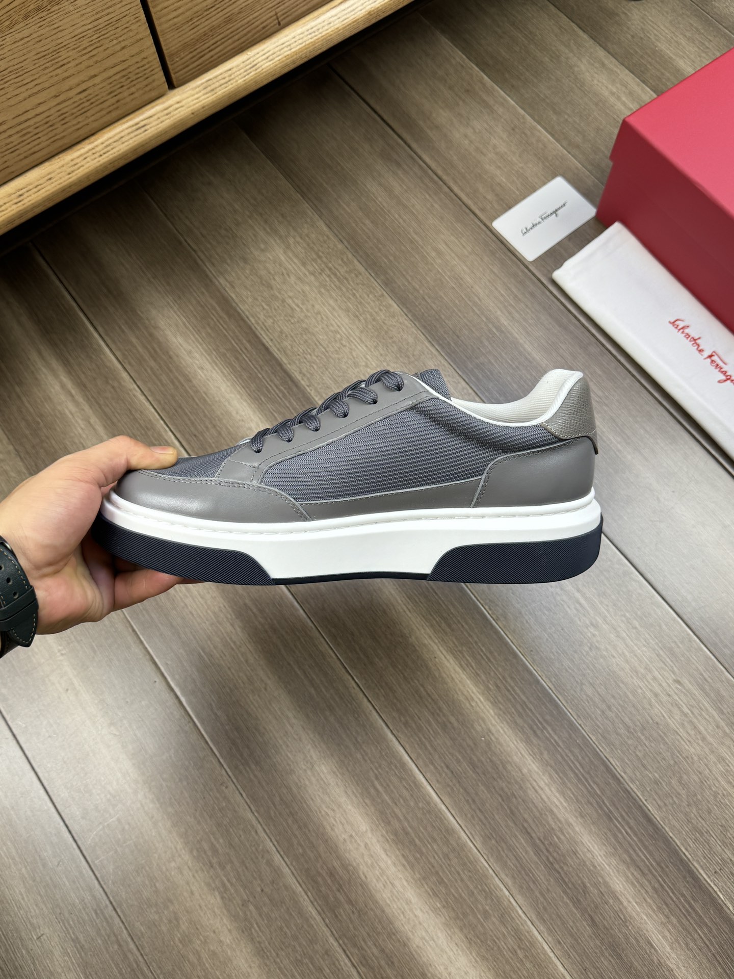 Ferragamo Logo Panel Sneakers Gray