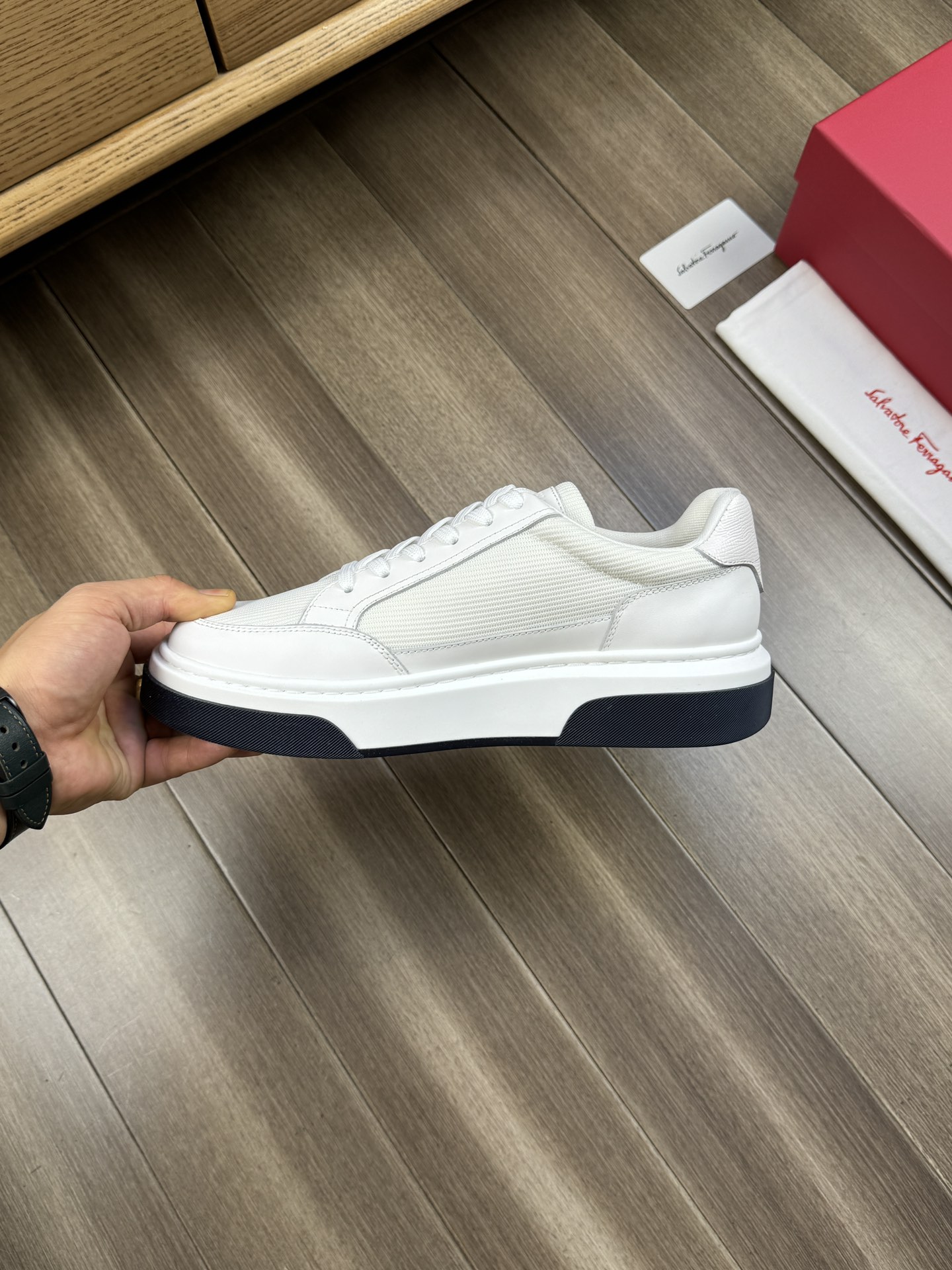 Ferragamo Nappa Leather Canvas Low-Top Sneakers White
