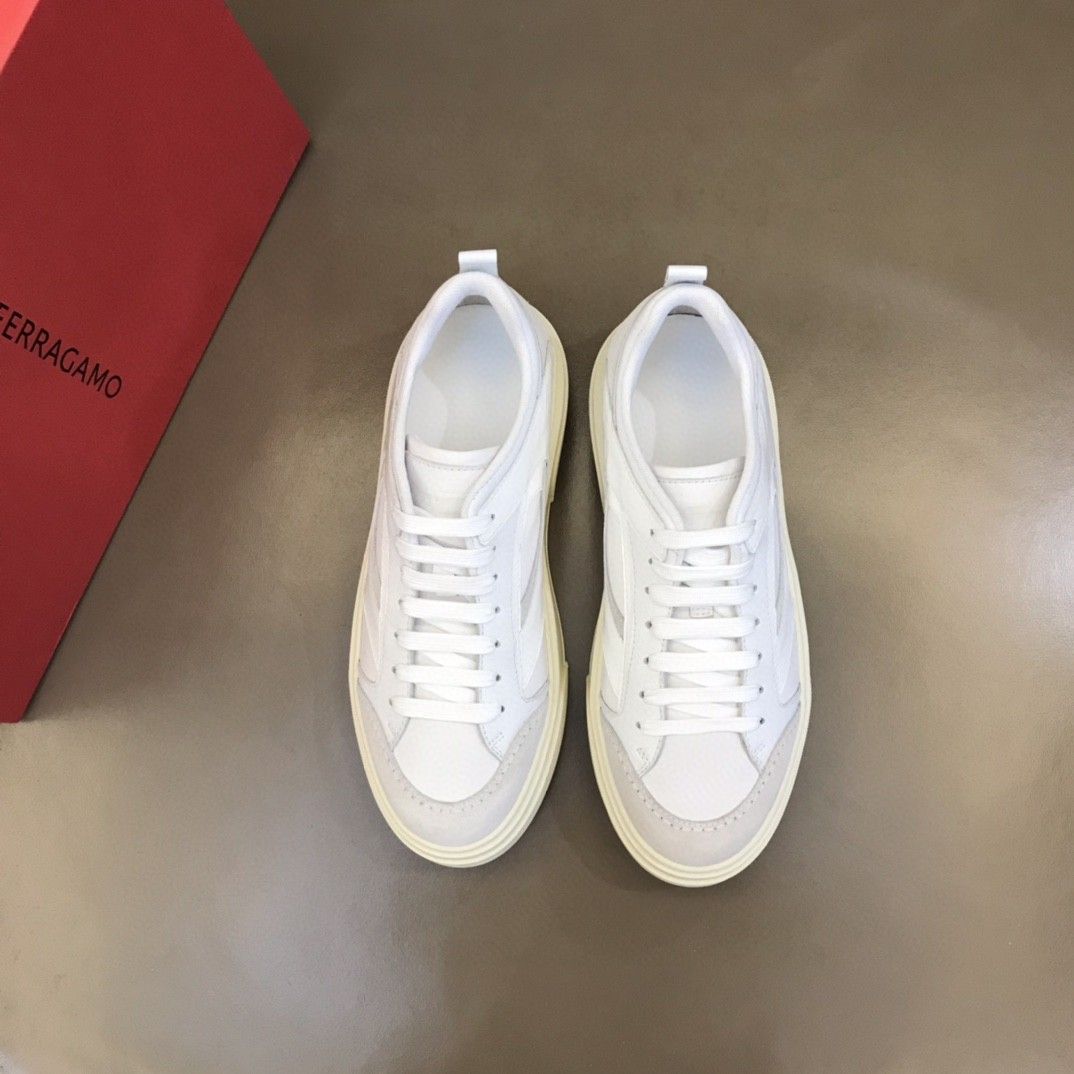 Ferragamo Calfskin Patchwork Sneakers White