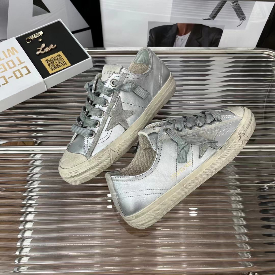 Golden Goose V-Star2 Canvas Sneakers Silver